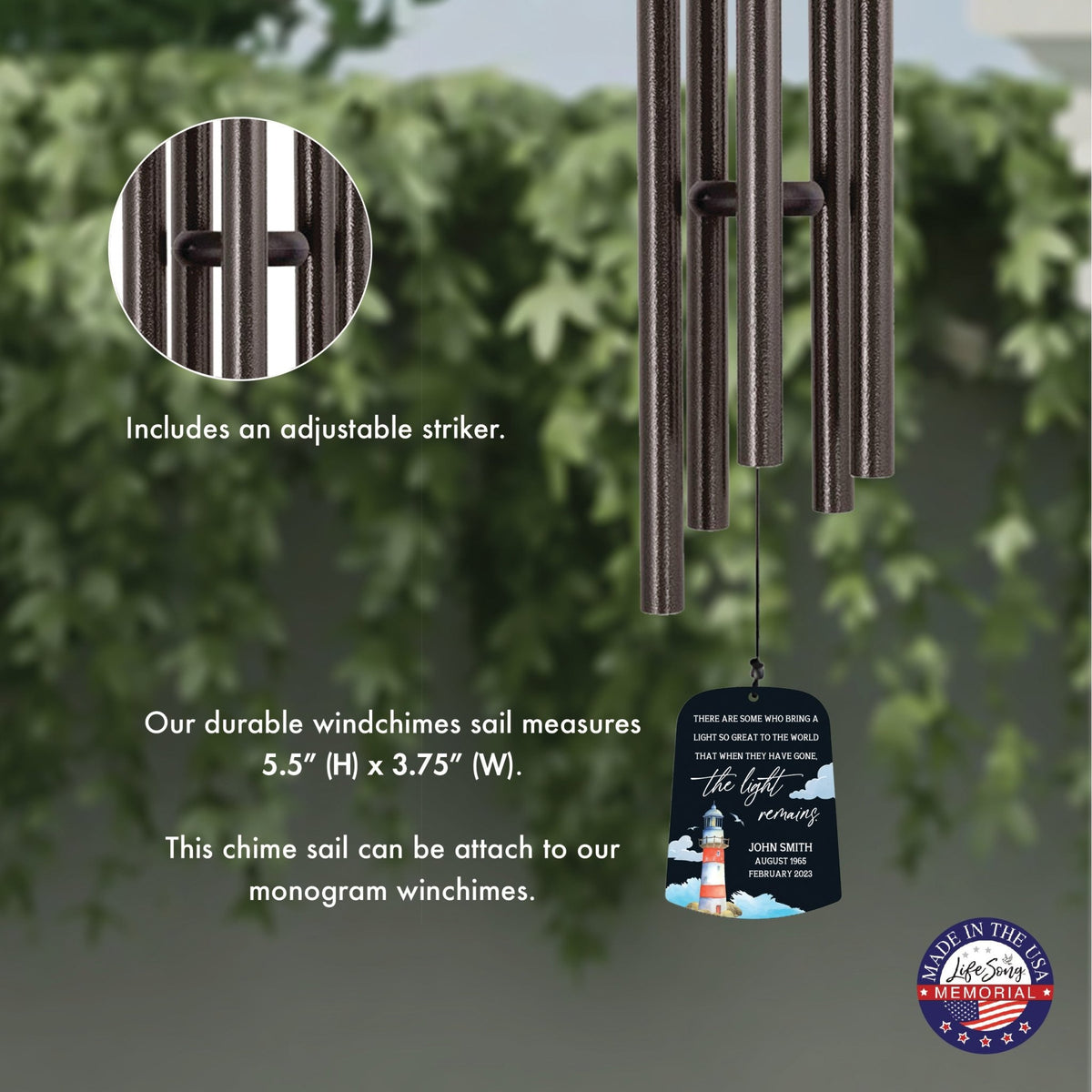 Personalized Memorial Wind Chime Sail Sympathy Gift - The Light Remains (lighthouse) - LifeSong Milestones
