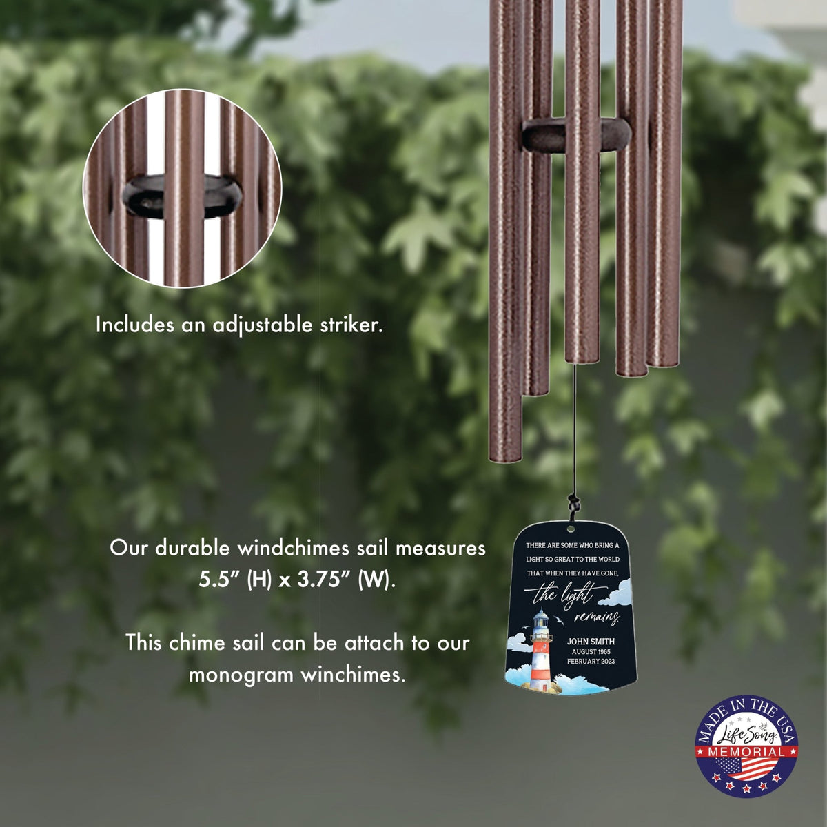 Personalized Memorial Wind Chime Sail Sympathy Gift - The Light Remains (lighthouse) - LifeSong Milestones