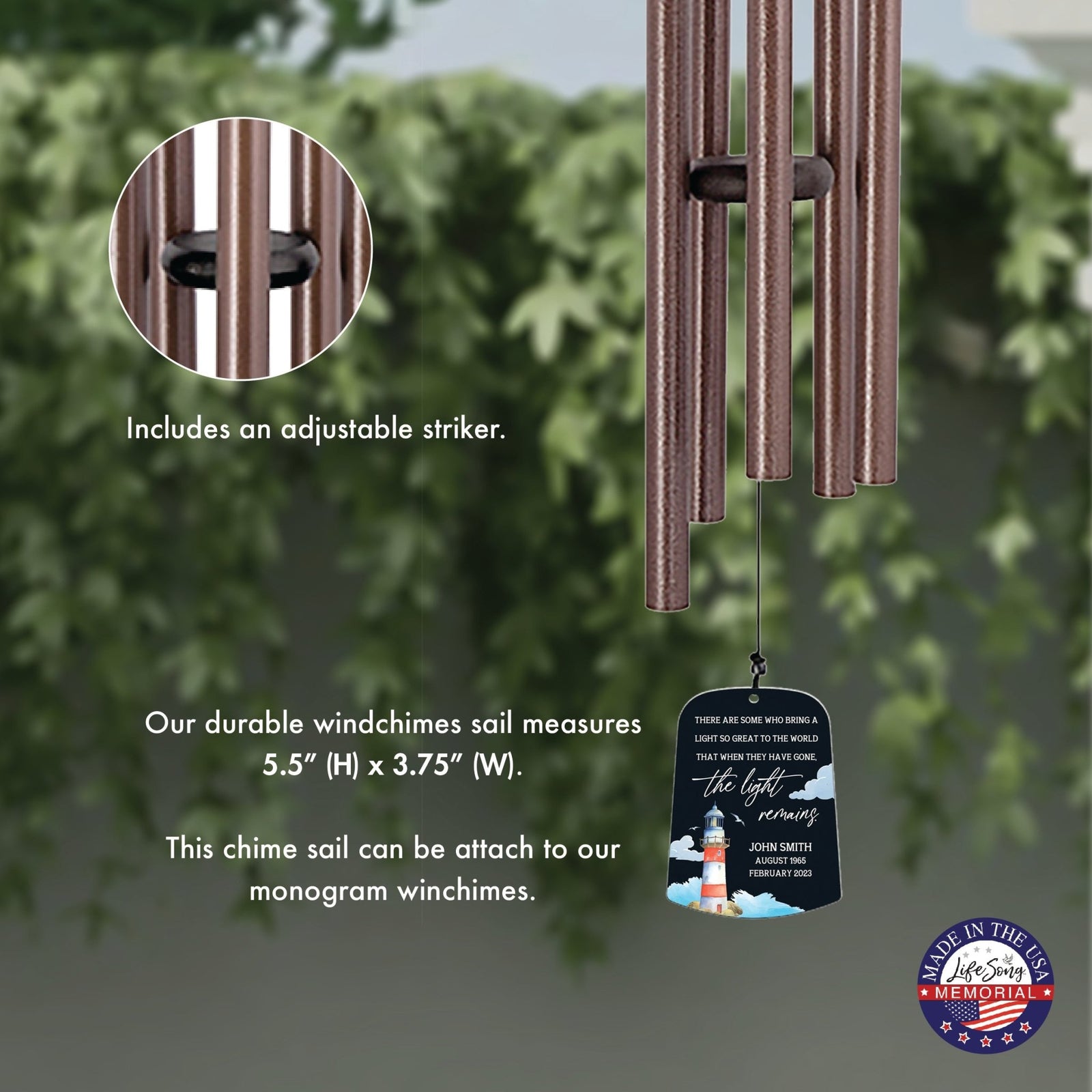 Personalized Memorial Wind Chime Sail Sympathy Gift - The Light Remains (lighthouse) - LifeSong Milestones