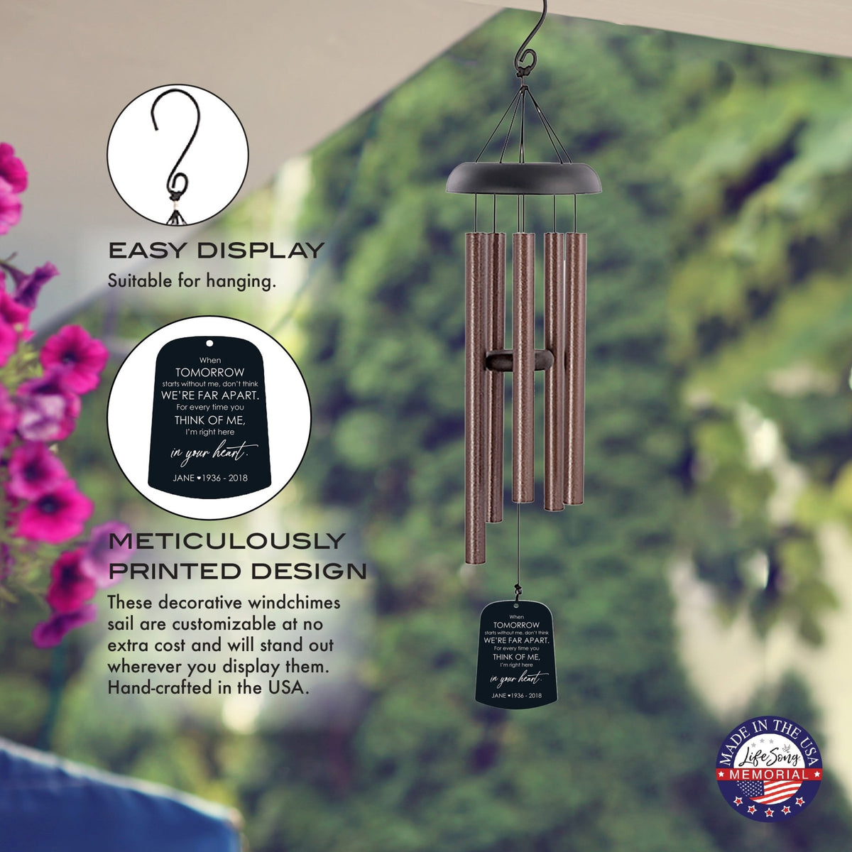 Personalized Memorial Wind Chime Sail Sympathy Gift - When Tomorrow Starts - LifeSong Milestones