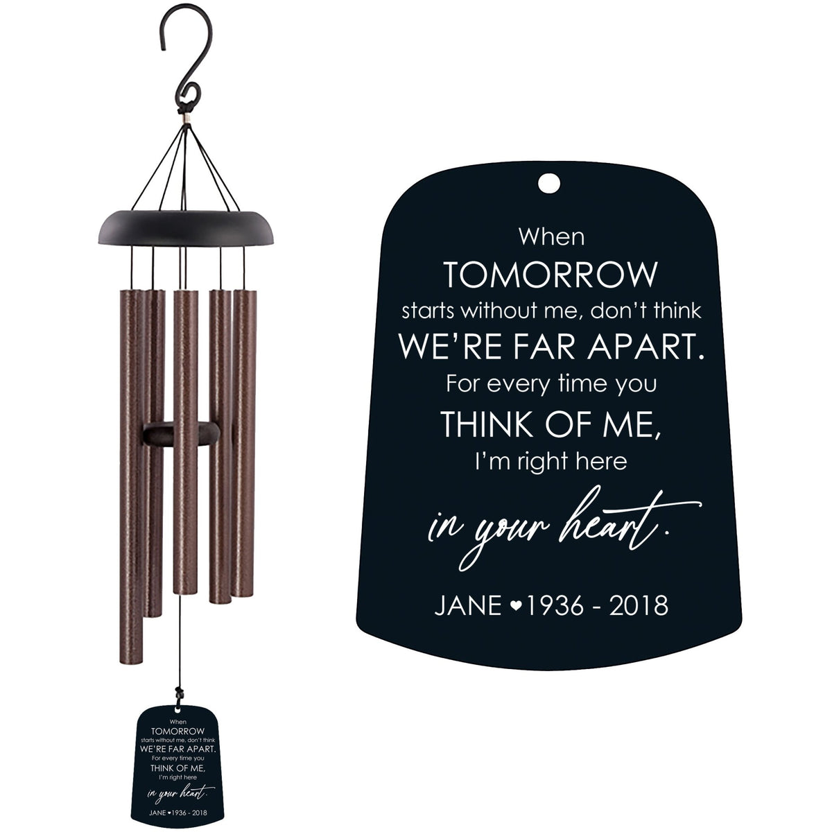 Personalized Memorial Wind Chime Sail Sympathy Gift - When Tomorrow Starts - LifeSong Milestones