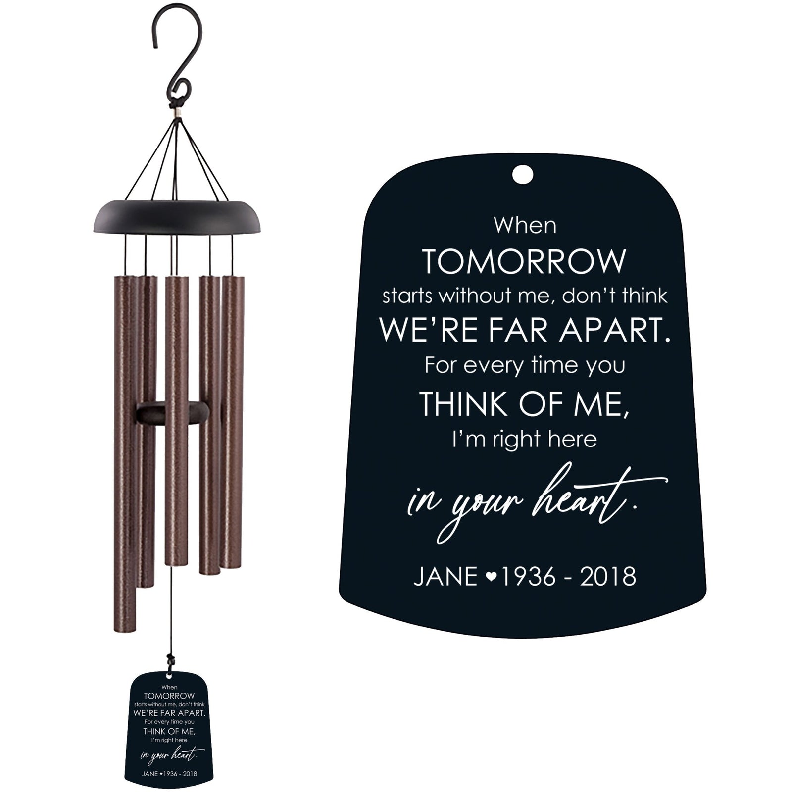 Personalized Memorial Wind Chime Sail Sympathy Gift - When Tomorrow Starts - LifeSong Milestones