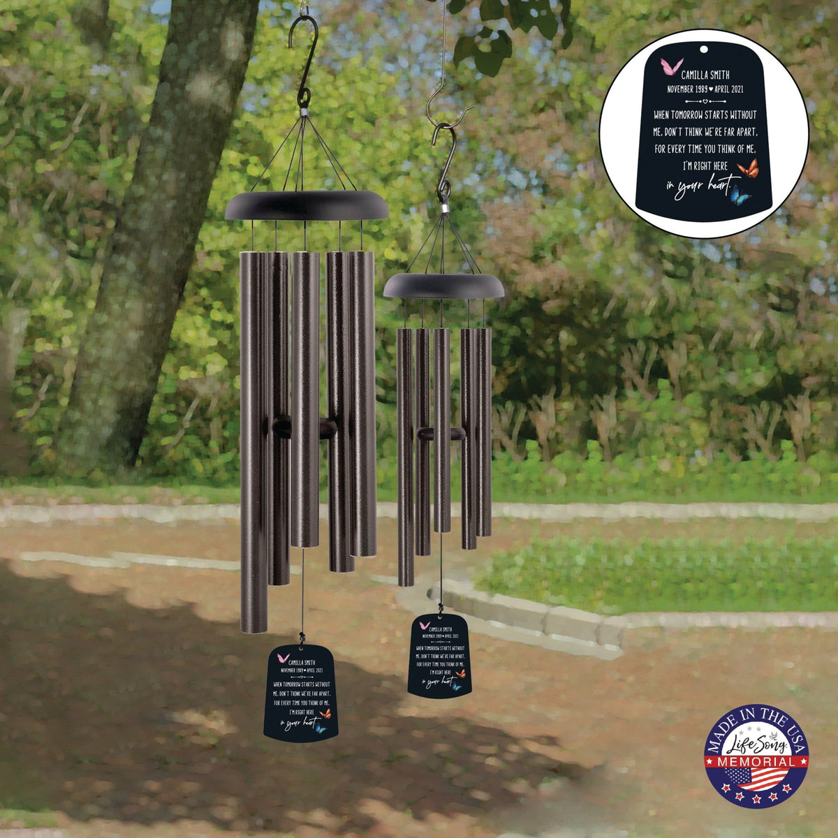 Personalized Memorial Wind Chime Sail Sympathy Gift - When Tomorrow Starts (butterflies) - LifeSong Milestones