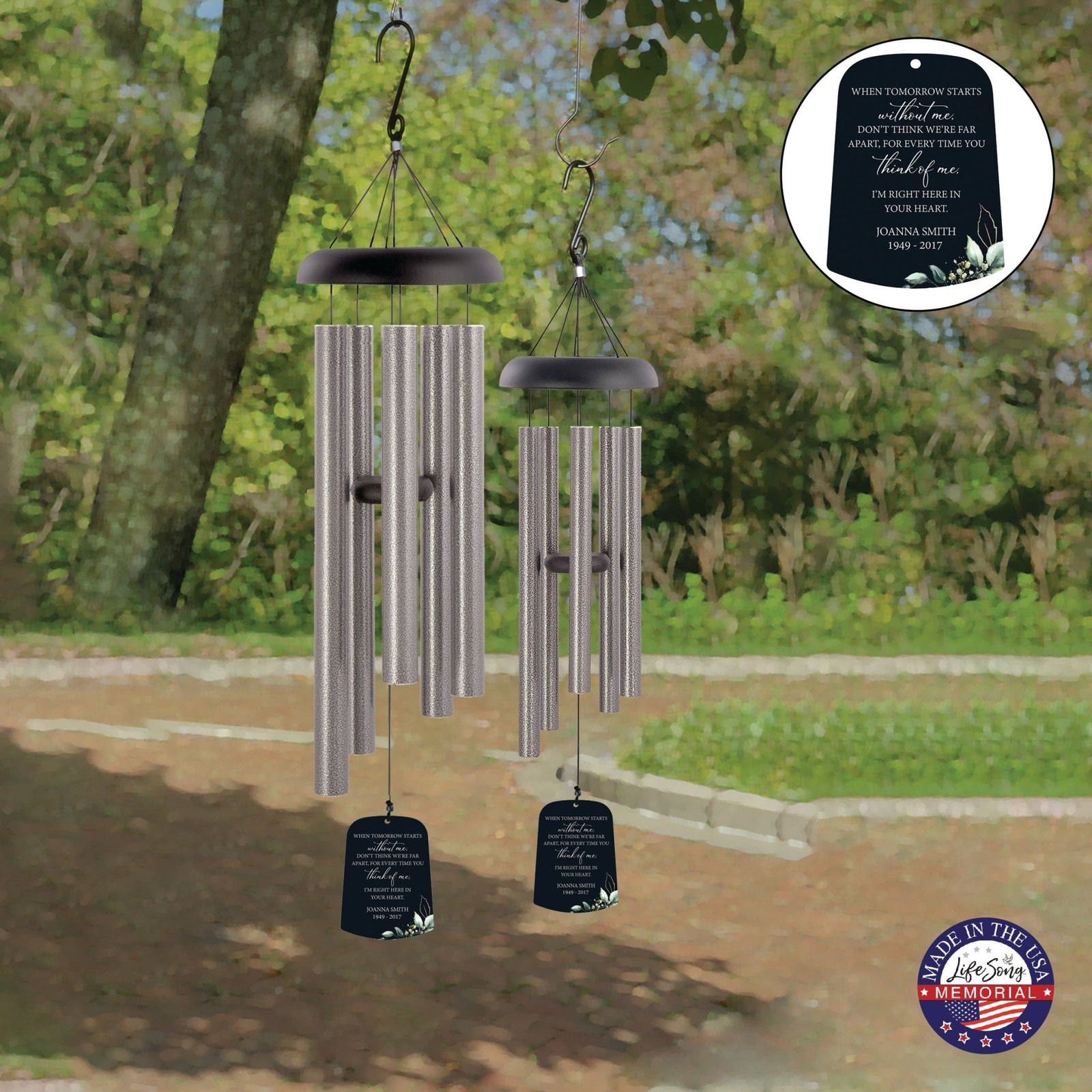 Personalized Memorial Wind Chime Sail Sympathy Gift - When Tomorrow Starts (leaves) - LifeSong Milestones