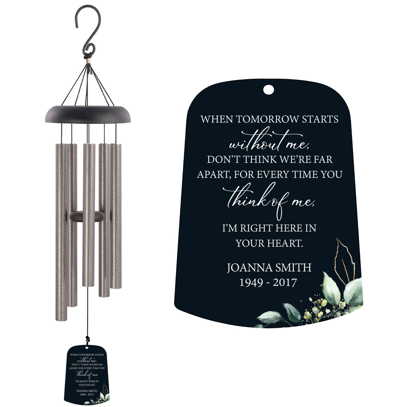 Personalized Memorial Wind Chime Sail Sympathy Gift - When Tomorrow Starts (leaves) - LifeSong Milestones
