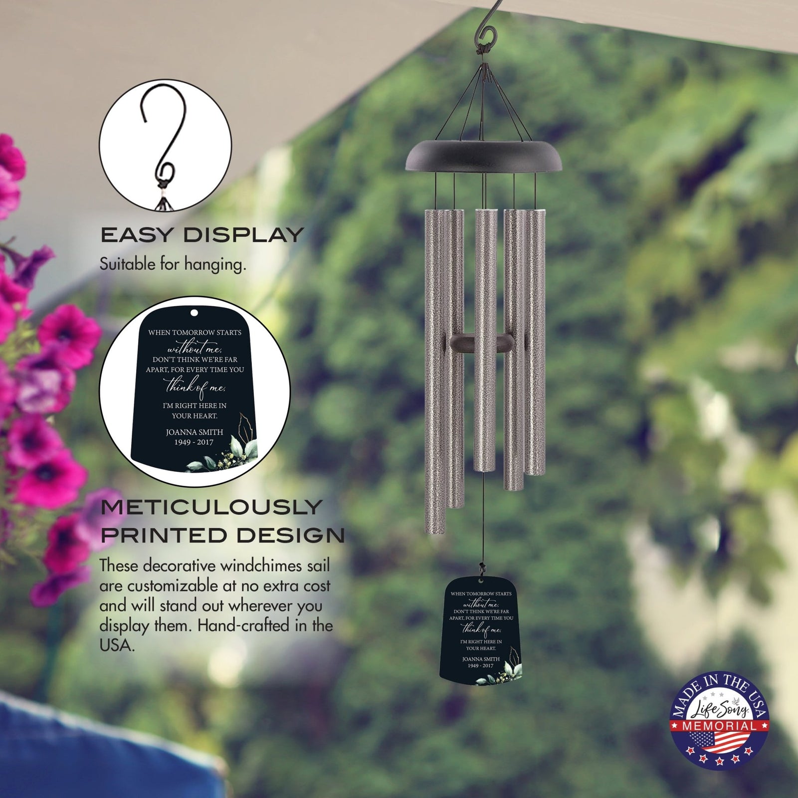 Personalized Memorial Wind Chime Sail Sympathy Gift - When Tomorrow Starts (leaves) - LifeSong Milestones