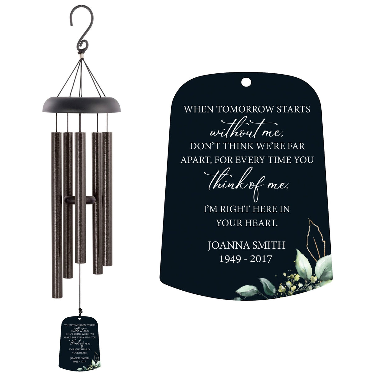 Personalized Memorial Wind Chime Sail Sympathy Gift - When Tomorrow Starts (leaves) - LifeSong Milestones
