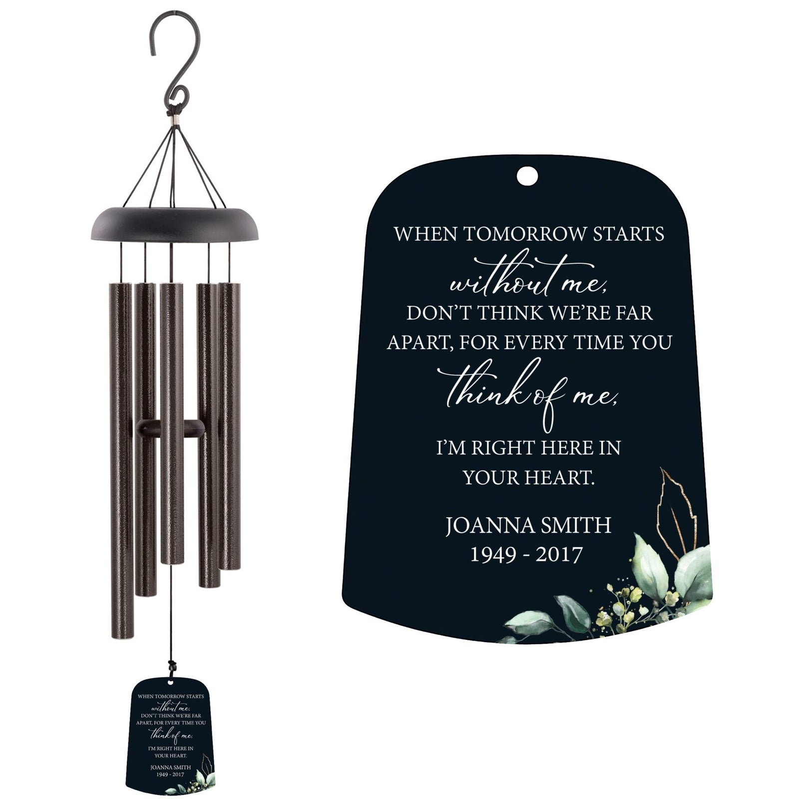 Personalized Memorial Wind Chime Sail Sympathy Gift - When Tomorrow Starts (leaves) - LifeSong Milestones