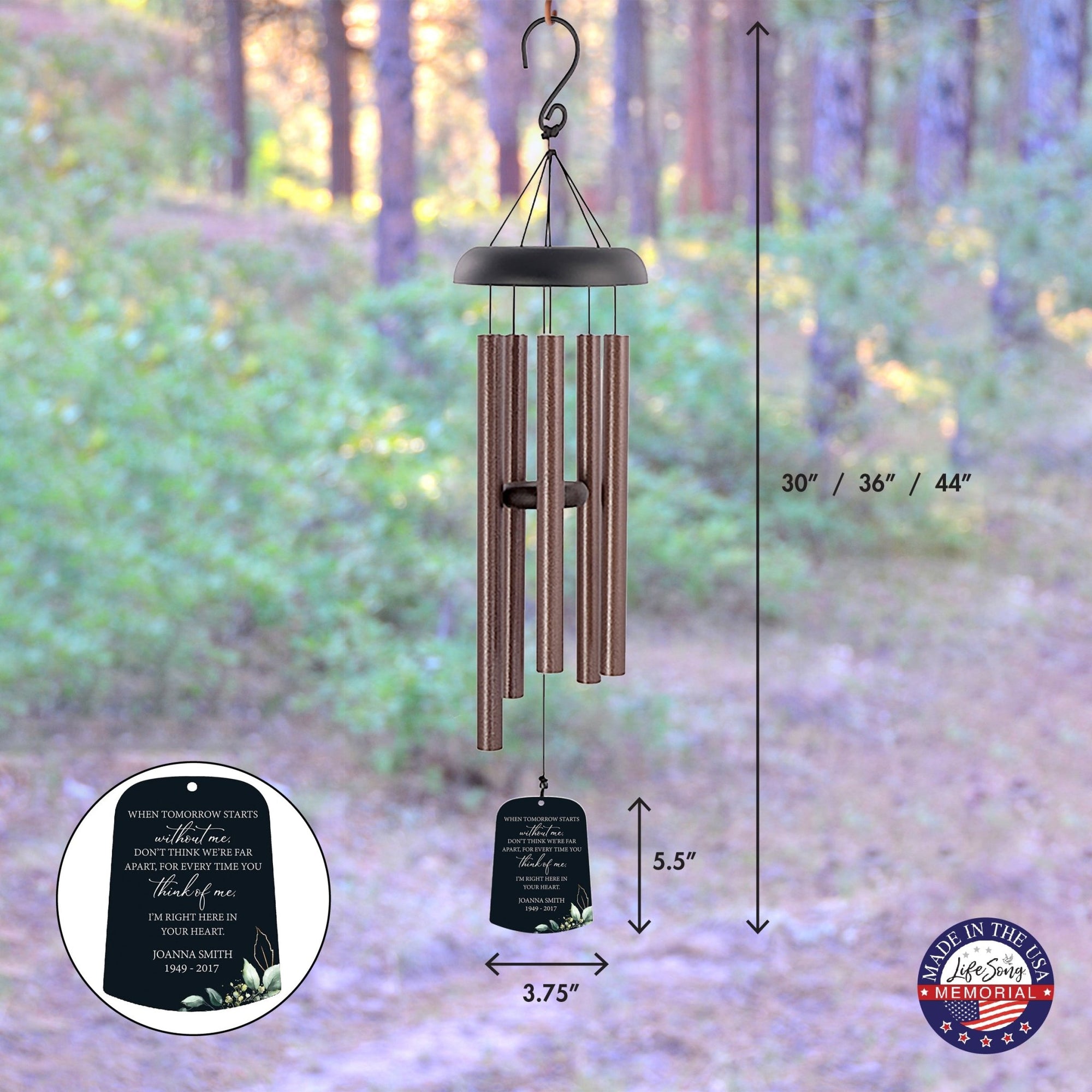 Personalized Memorial Wind Chime Sail Sympathy Gift - When Tomorrow Starts (leaves) - LifeSong Milestones