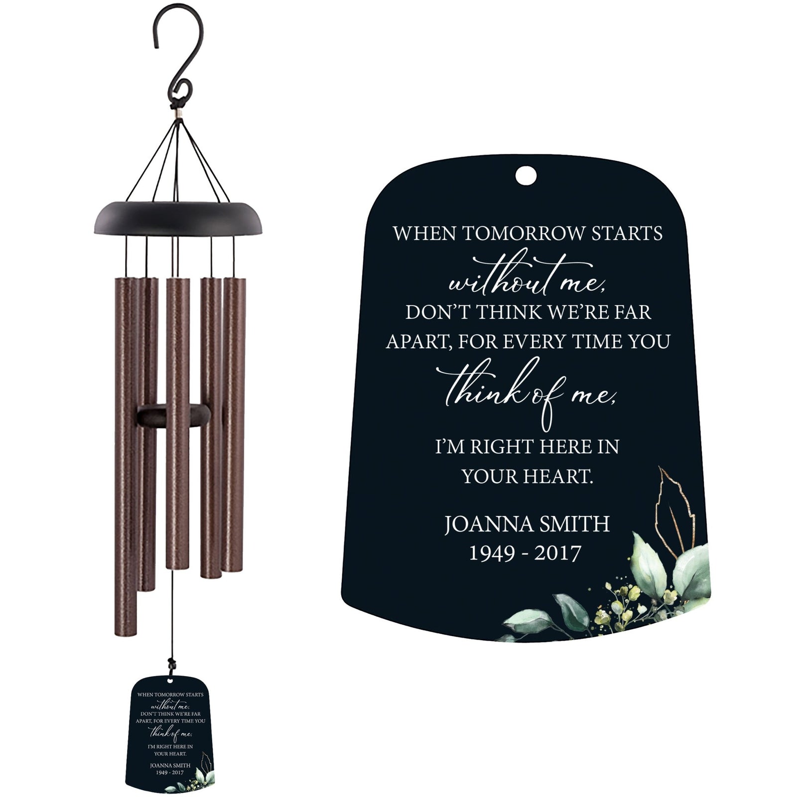 Personalized Memorial Wind Chime Sail Sympathy Gift - When Tomorrow Starts (leaves) - LifeSong Milestones