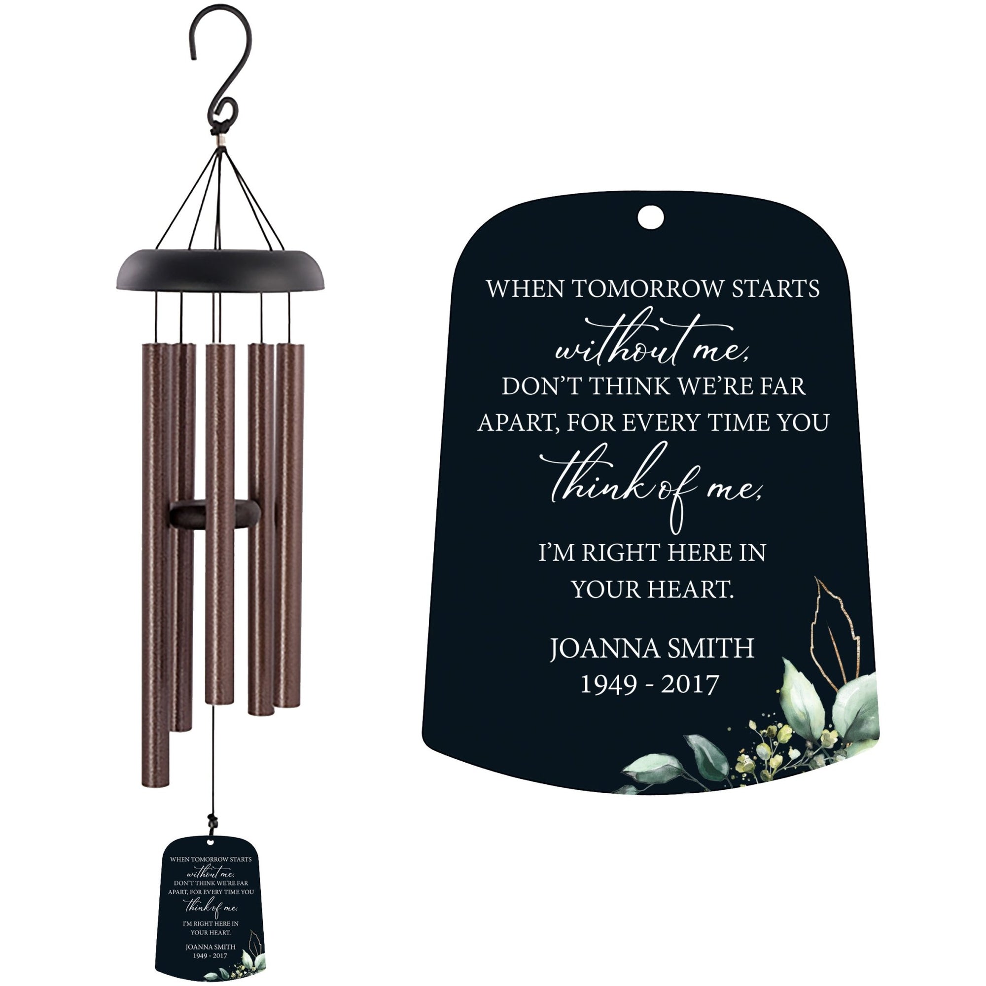 Personalized Memorial Wind Chime Sail Sympathy Gift - When Tomorrow Starts (leaves) - LifeSong Milestones