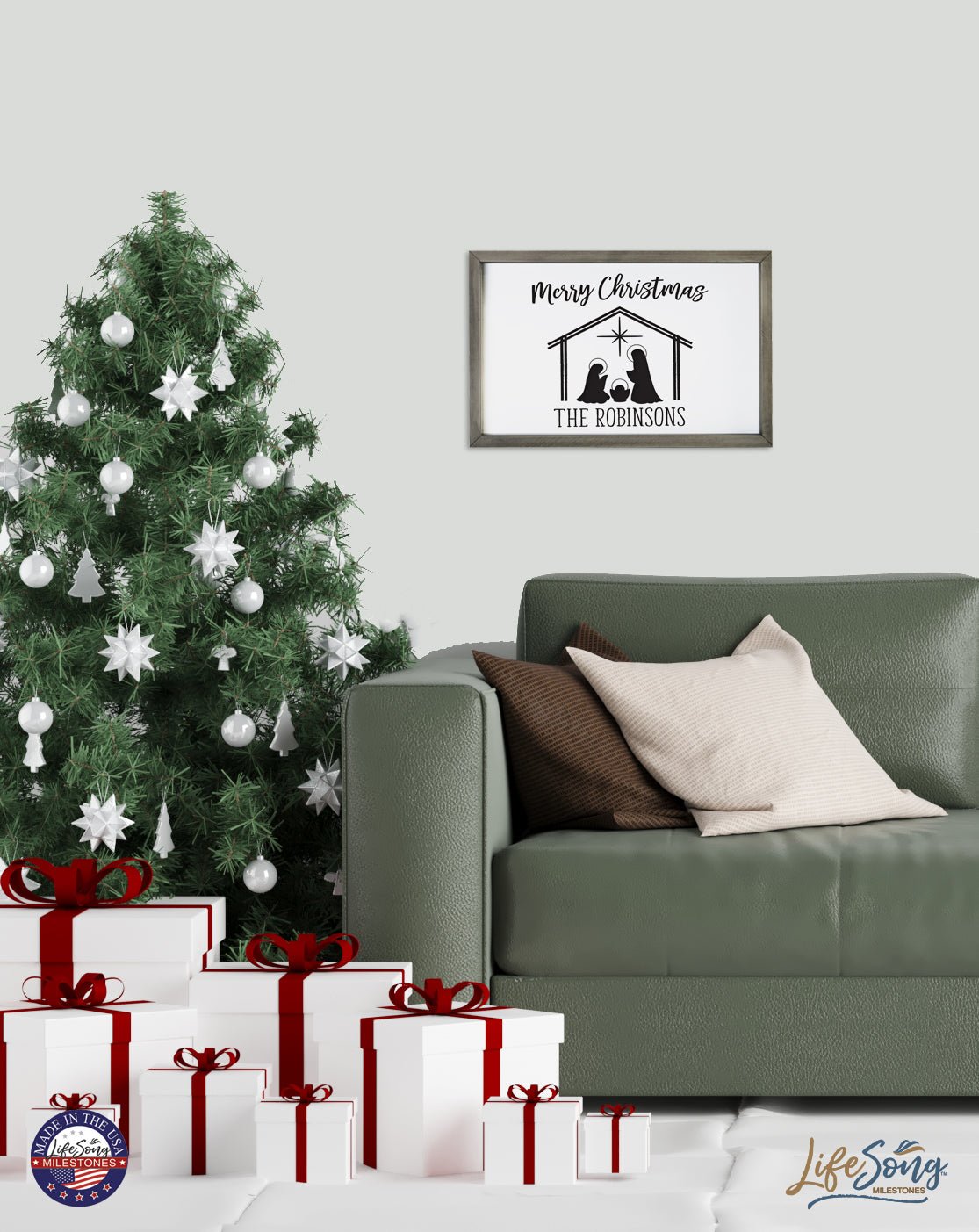 Personalized Merry Christmas Framed Shadow Box - Nativity Christmas - LifeSong Milestones