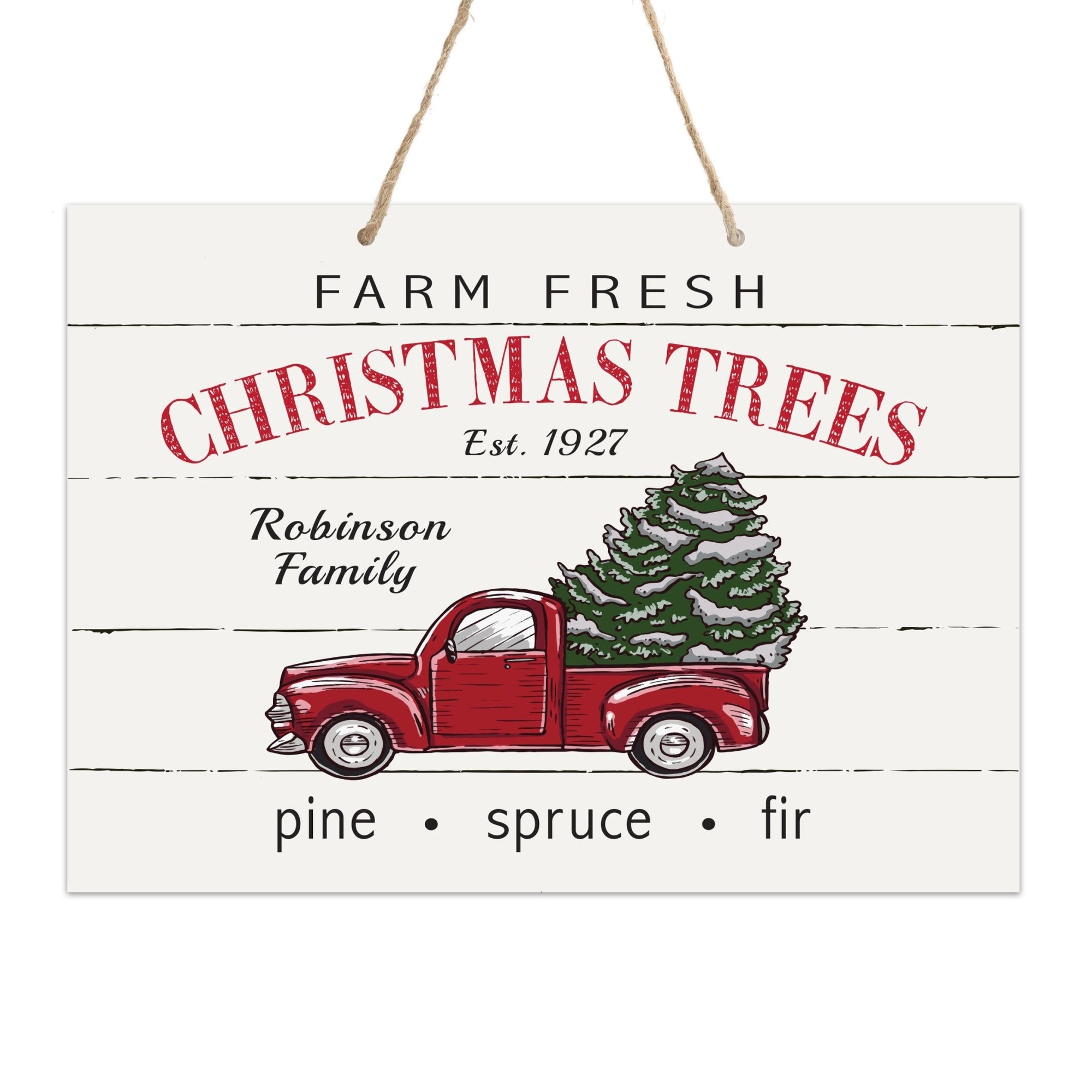 Personalized Merry Christmas Hanging Sign - Farm Fresh Trees - LifeSong ...