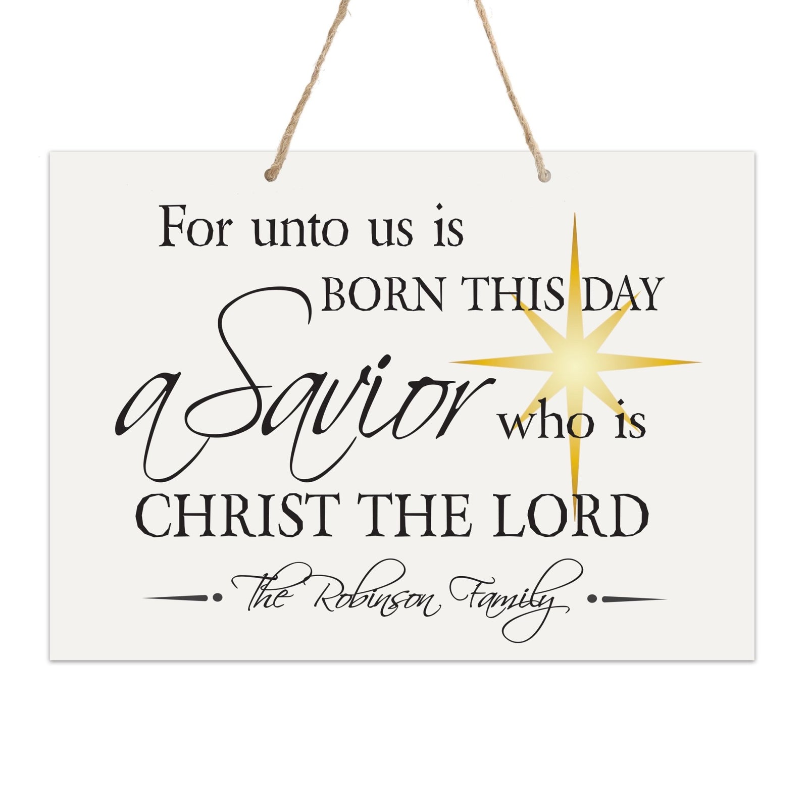 Personalized Merry Christmas Hanging Sign - For Unto Us - LifeSong Milestones