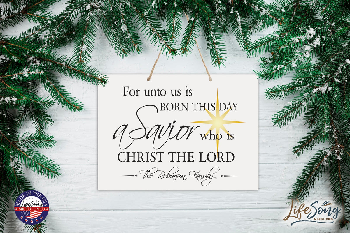 Personalized Merry Christmas Hanging Sign - For Unto Us - LifeSong Milestones