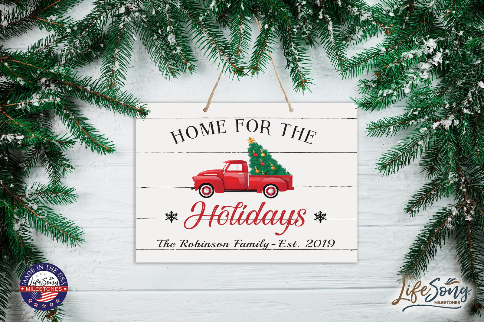 Personalized Merry Christmas Hanging Sign - Home - LifeSong Milestones