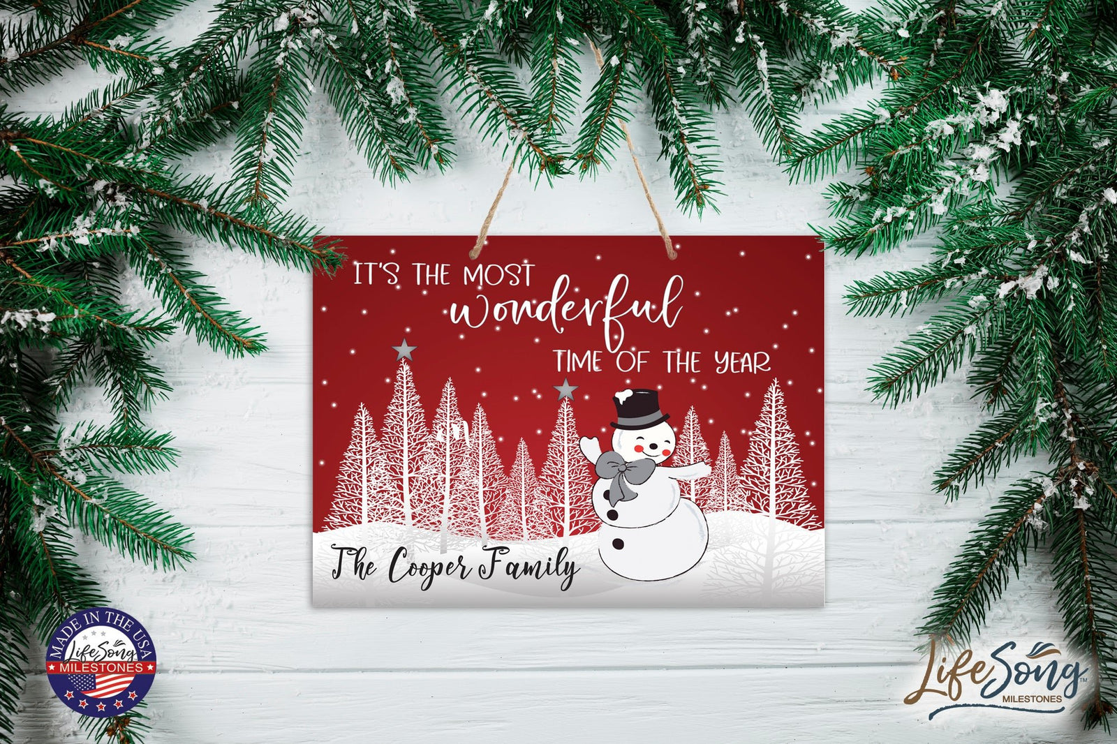 Personalized Merry Christmas Hanging Sign - It’s The Most Wonderful - LifeSong Milestones