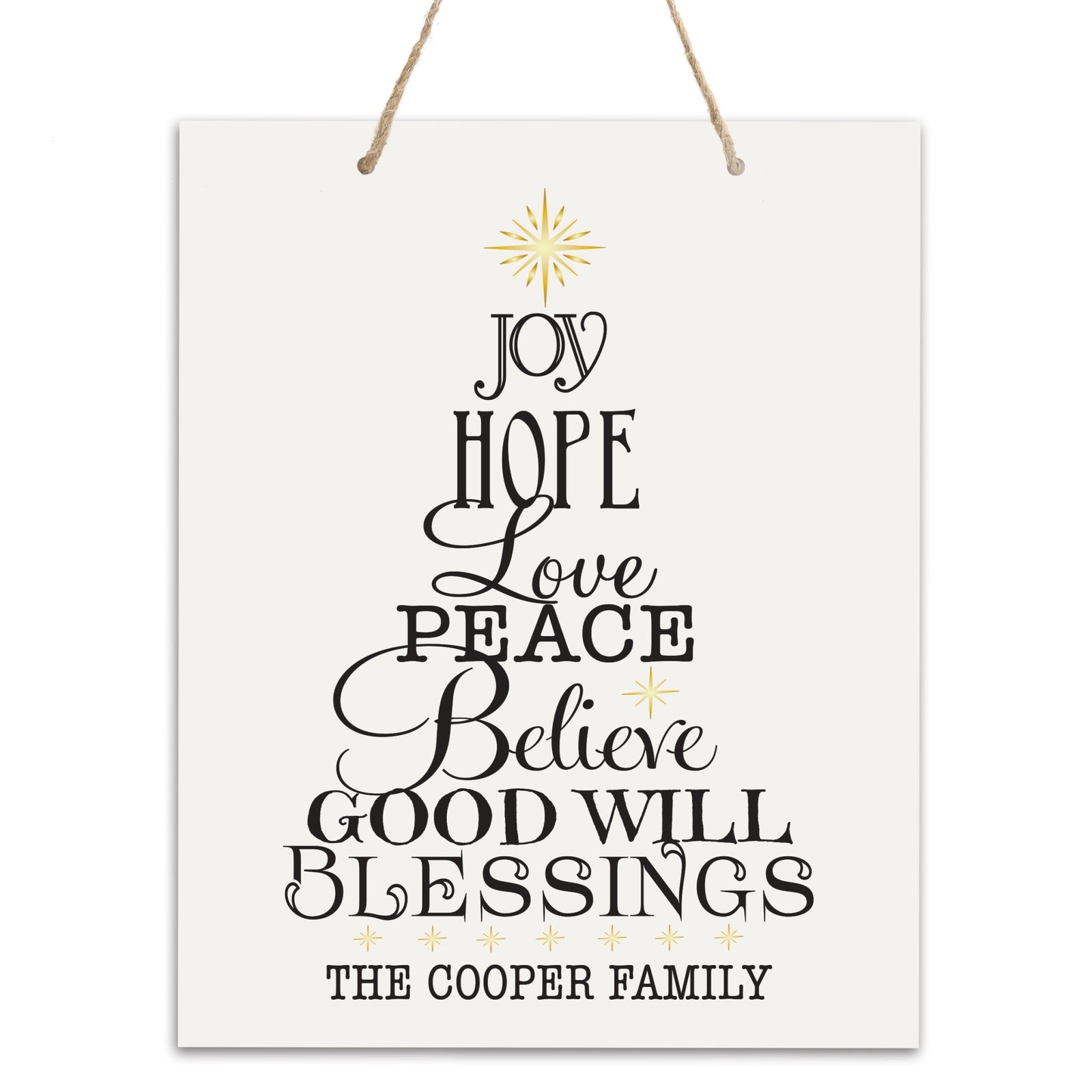 Personalized Merry Christmas Hanging Sign - Joy Hope Love - LifeSong Milestones