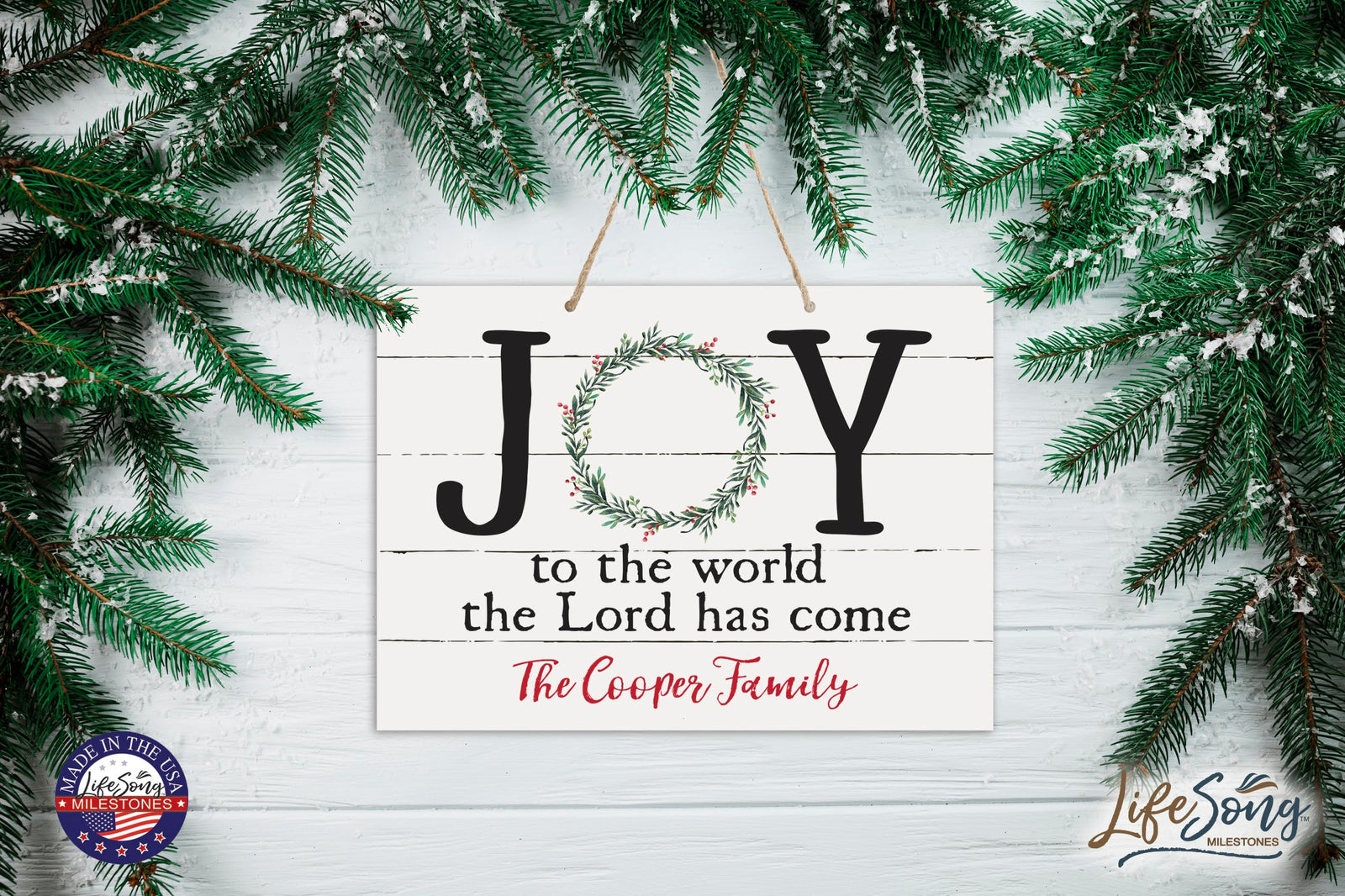 Personalized Merry Christmas Hanging Sign - Joy To The World - LifeSong Milestones