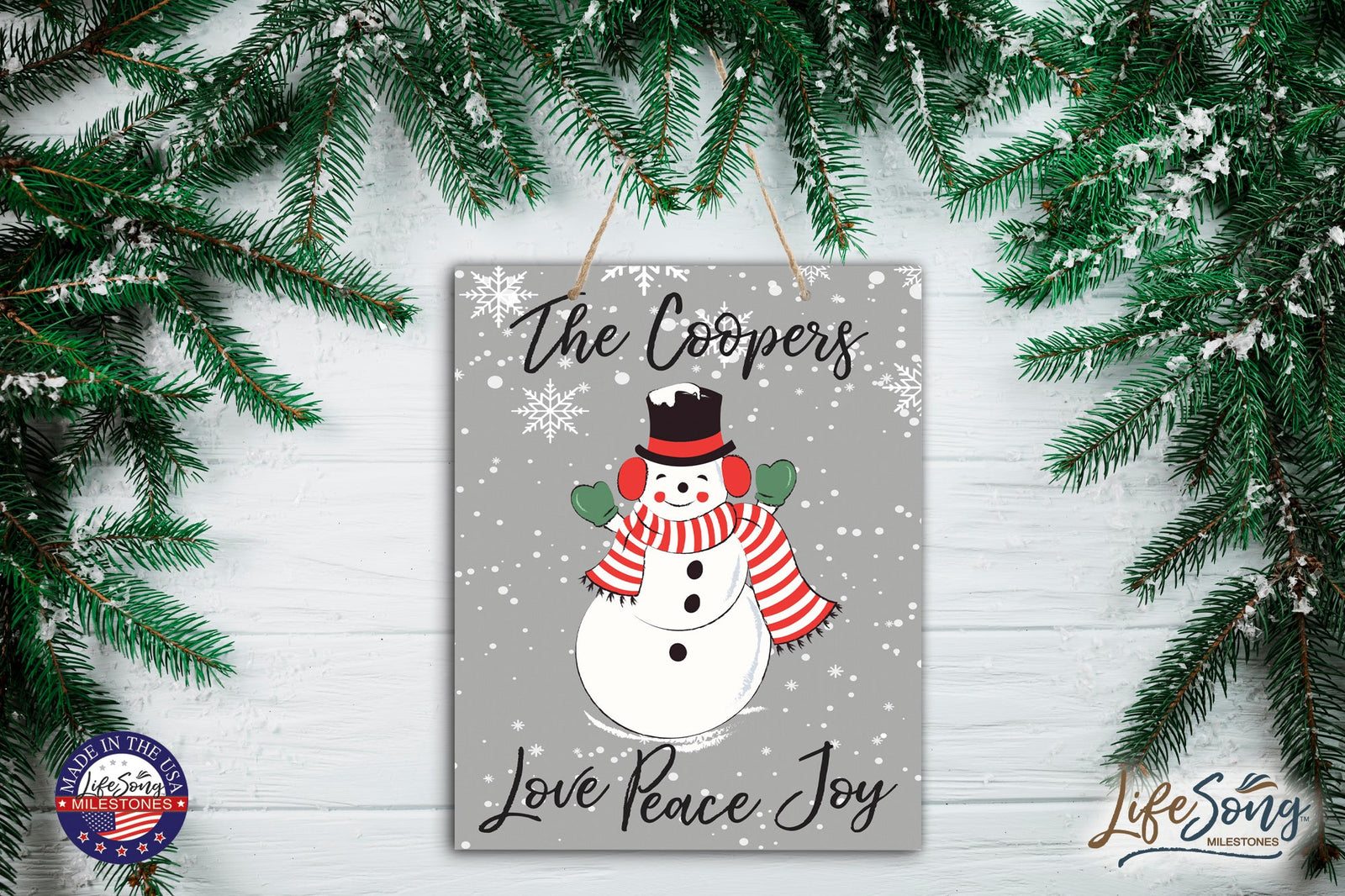 Personalized Merry Christmas Hanging Sign - Love Peace Joy - LifeSong Milestones