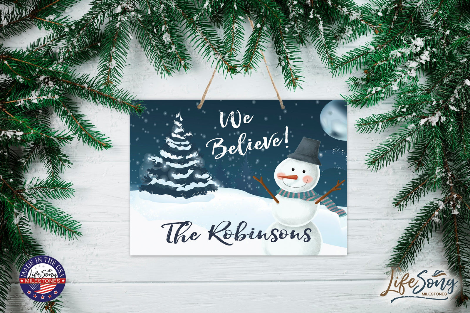 Personalized Merry Christmas Hanging Sign - We Believe - LifeSong Milestones