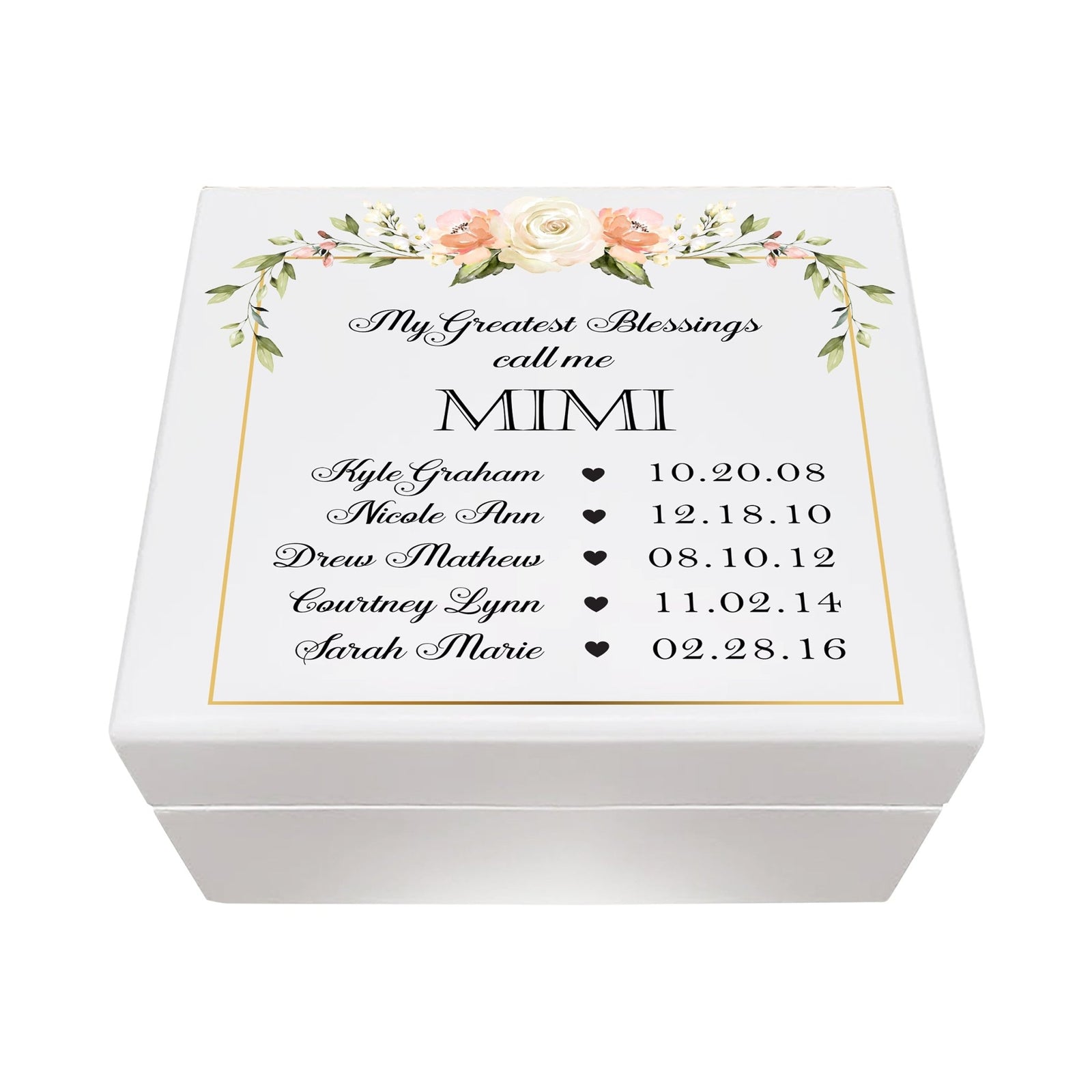 Personalized Mimi’s White Keepsake Box 6x5.5in with Inspirational verse - Greatest Blessings - LifeSong Milestones