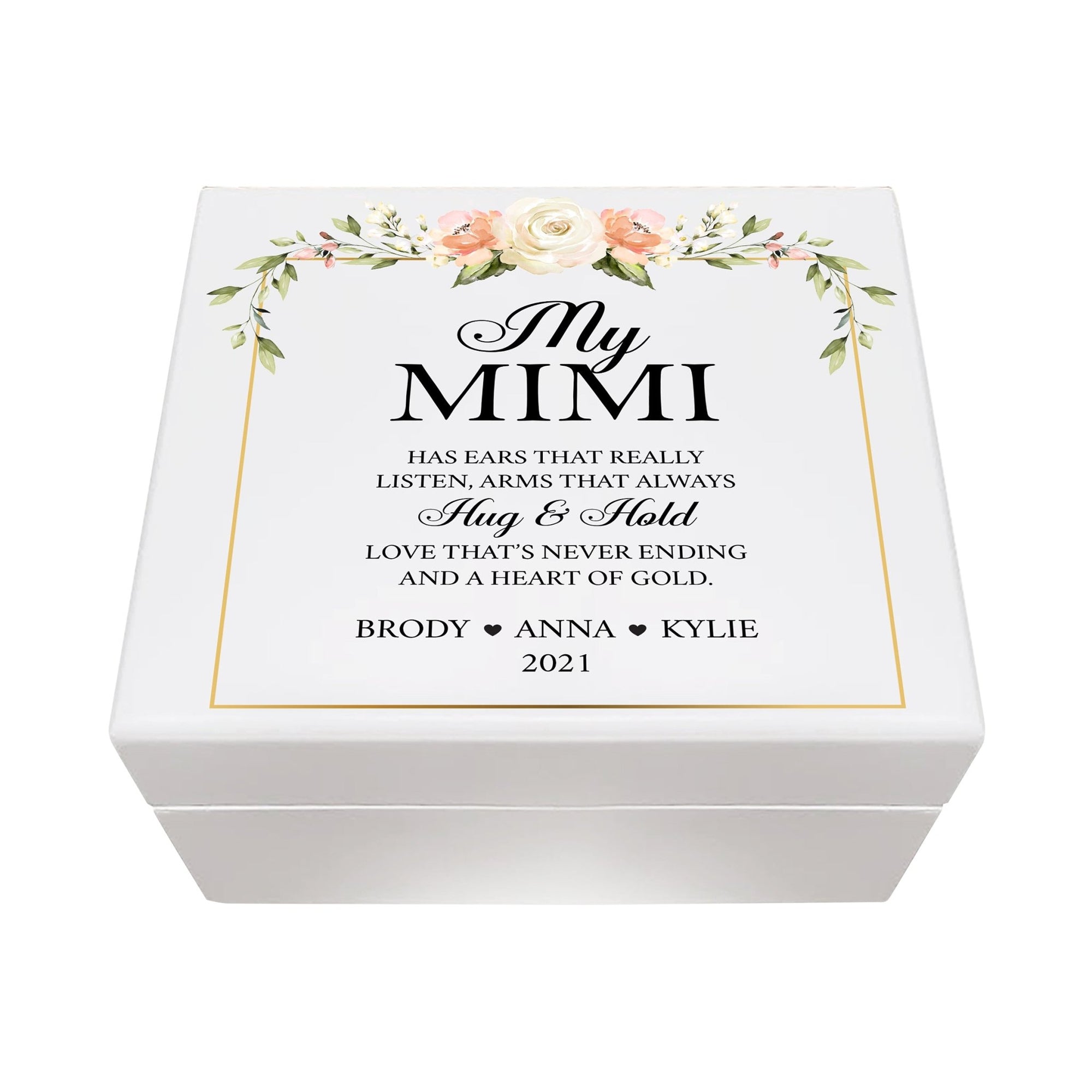 Personalized Mimi’s White Keepsake Box 6x5.5in with Inspirational verse - Hug and Hold - LifeSong Milestones