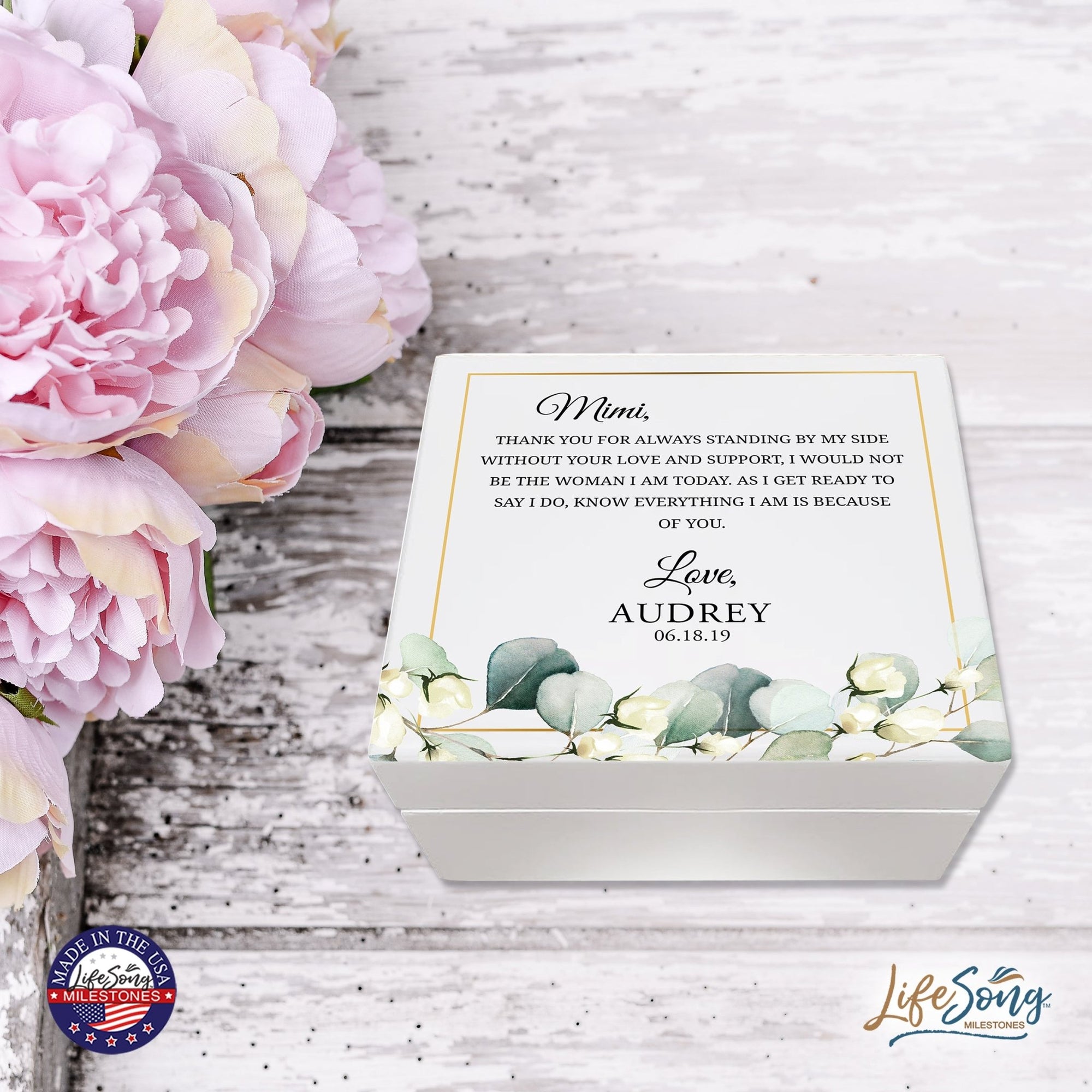 Personalized Mimi’s White Keepsake Box 6x5.5in with Inspirational verse - Thank You - LifeSong Milestones