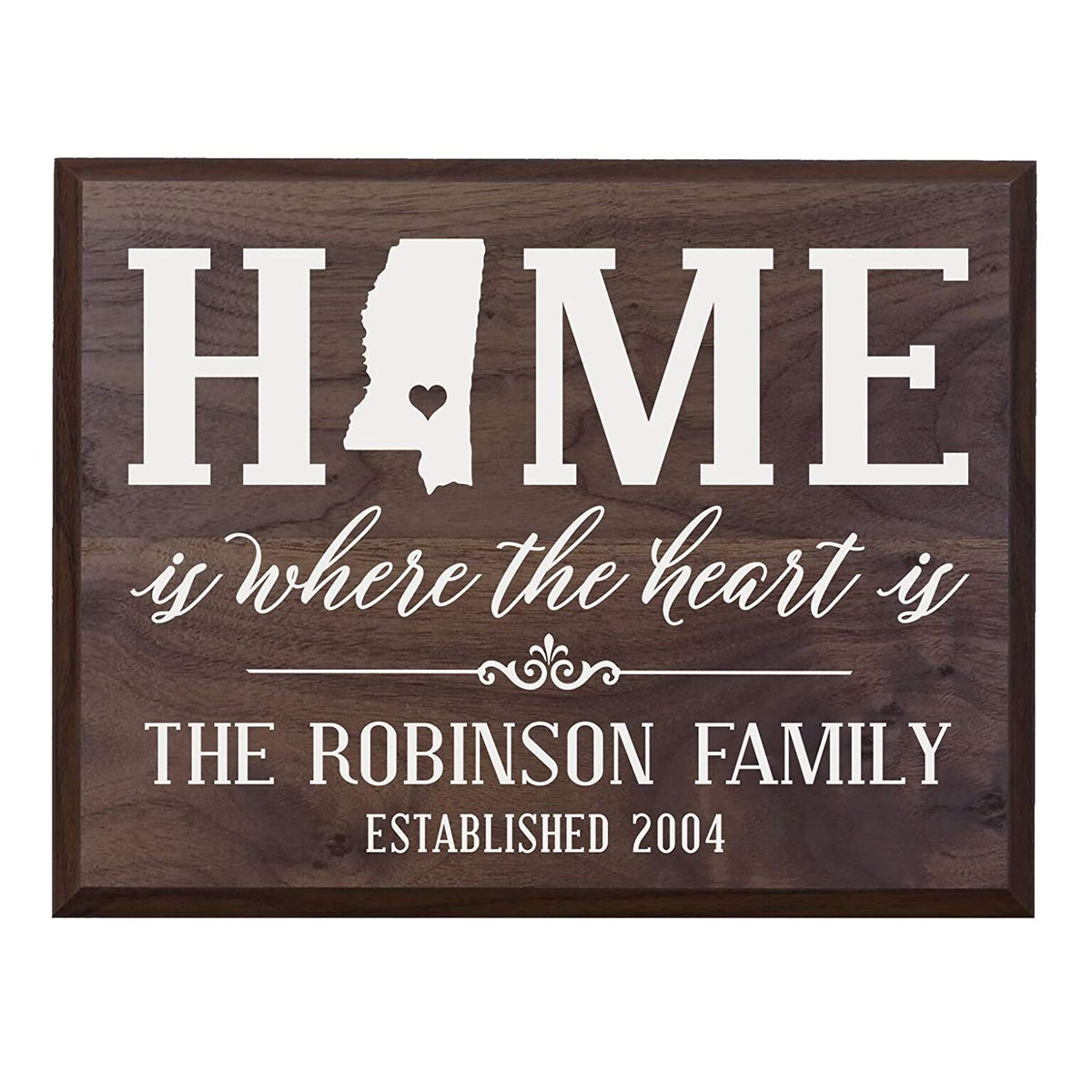 Personalized Mississippi State Home is Where the heart is Sign - LifeSong Milestones