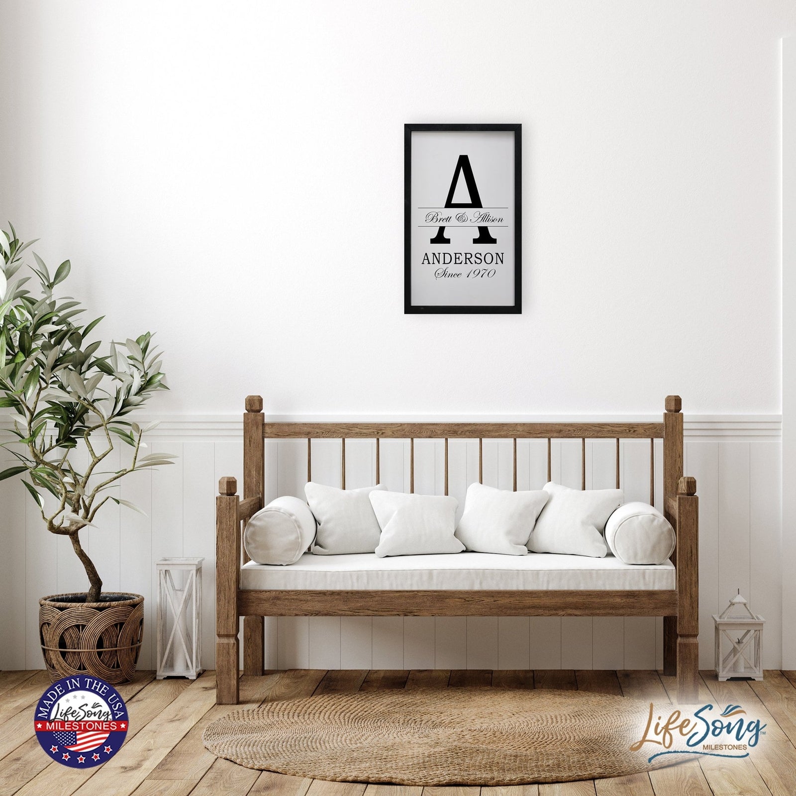 Personalized Modern 12x18in Monogram A Framed Shadow Box Family Sign Home Decor Wall Art Plaque - LifeSong Milestones