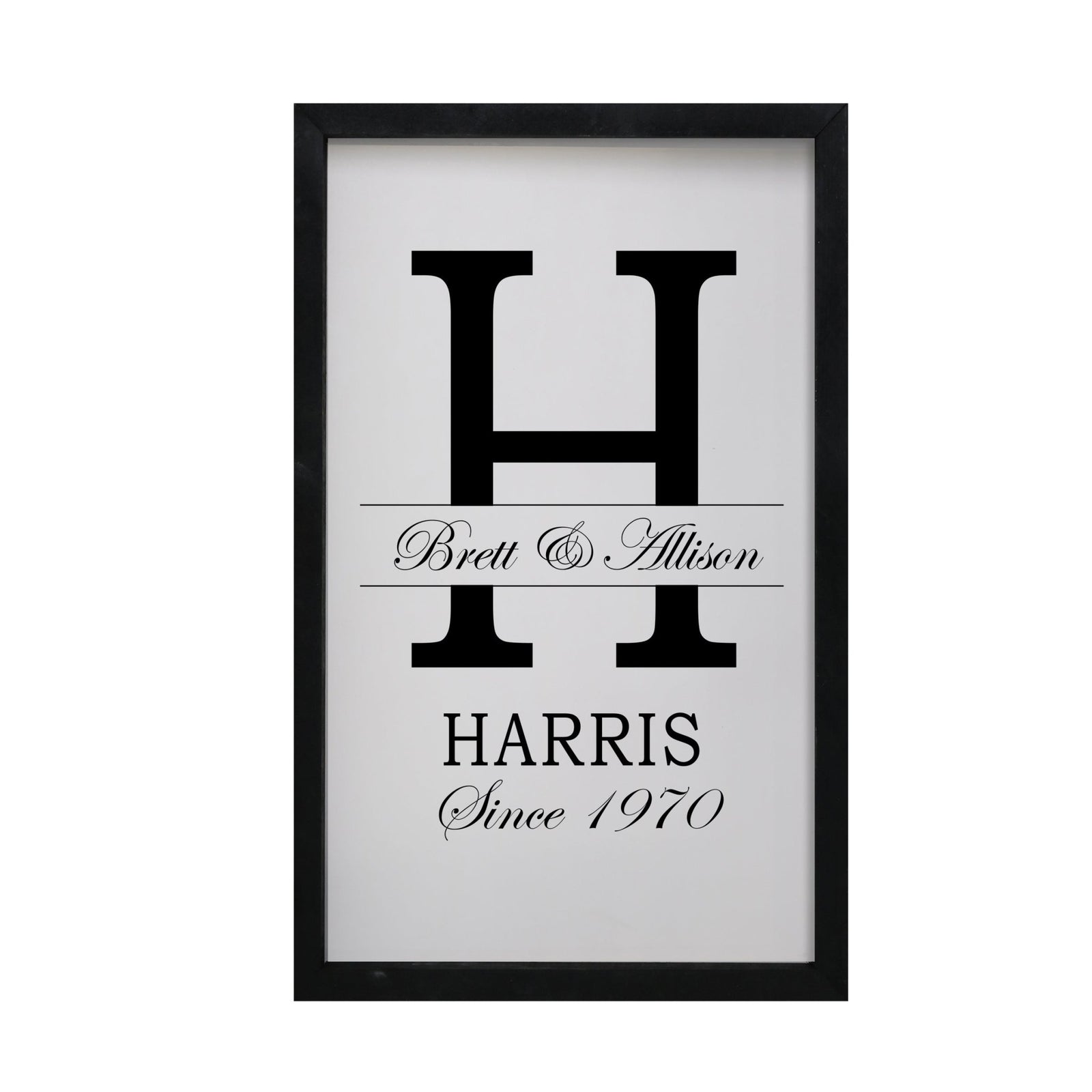 Personalized Modern 12x18in Monogram Letter H - Framed Shadow Box Family Sign Home Décor Wall Art Plaque - LifeSong Milestones