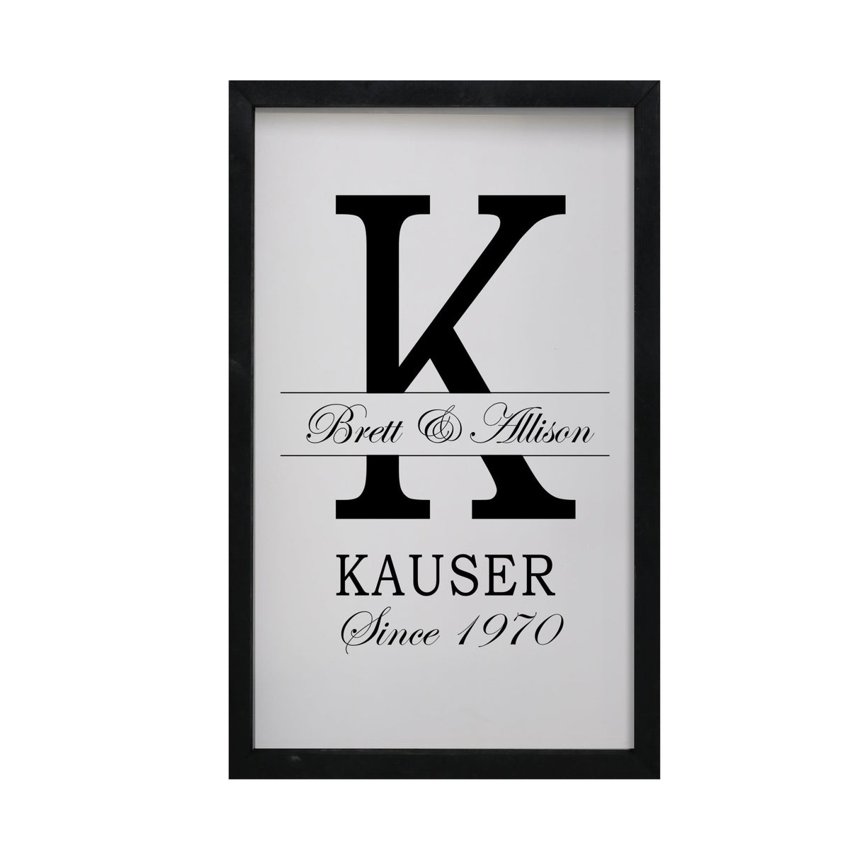 Personalized Modern 12x18in Monogram Letter K - Framed Shadow Box Family Sign Home Décor Wall Art Plaque - LifeSong Milestones