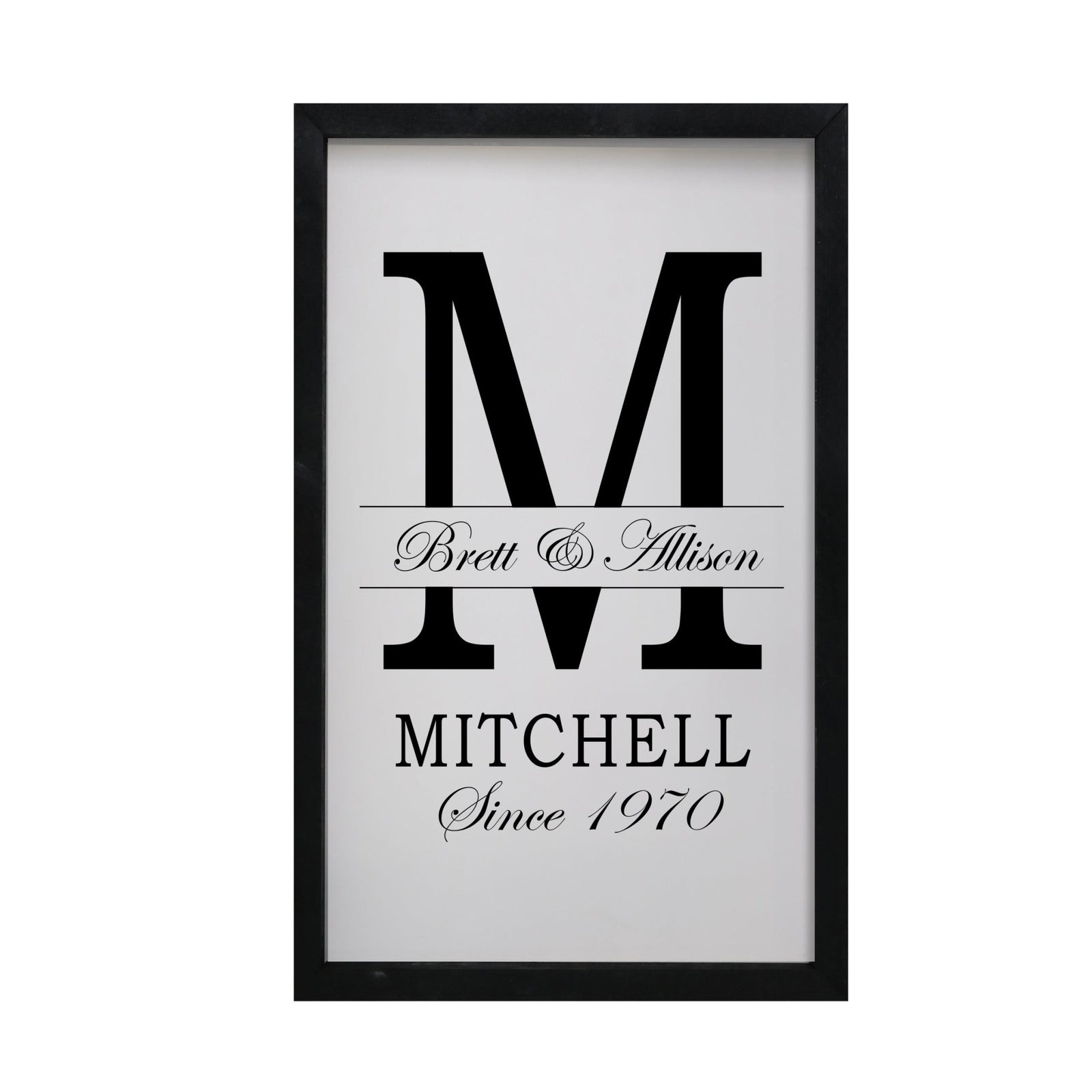 Personalized Modern 12x18in Monogram Letter M - Framed Shadow Box Family Sign Home Décor Wall Art Plaque - LifeSong Milestones