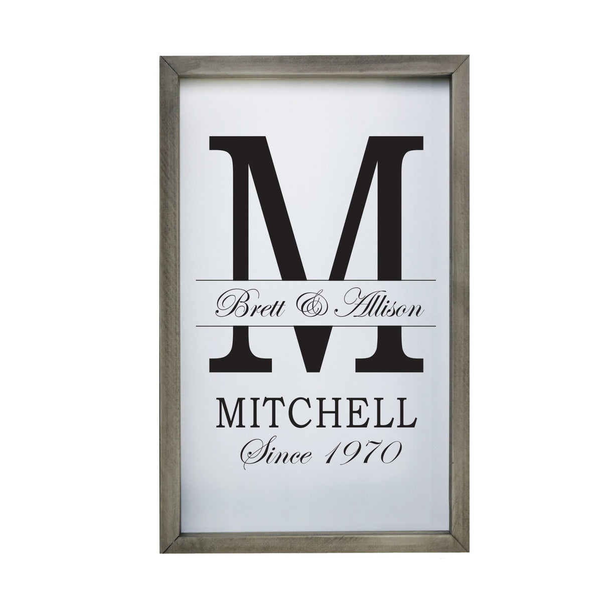 Personalized Modern 12x18in Monogram Letter M - Framed Shadow Box Family Sign Home Décor Wall Art Plaque - LifeSong Milestones