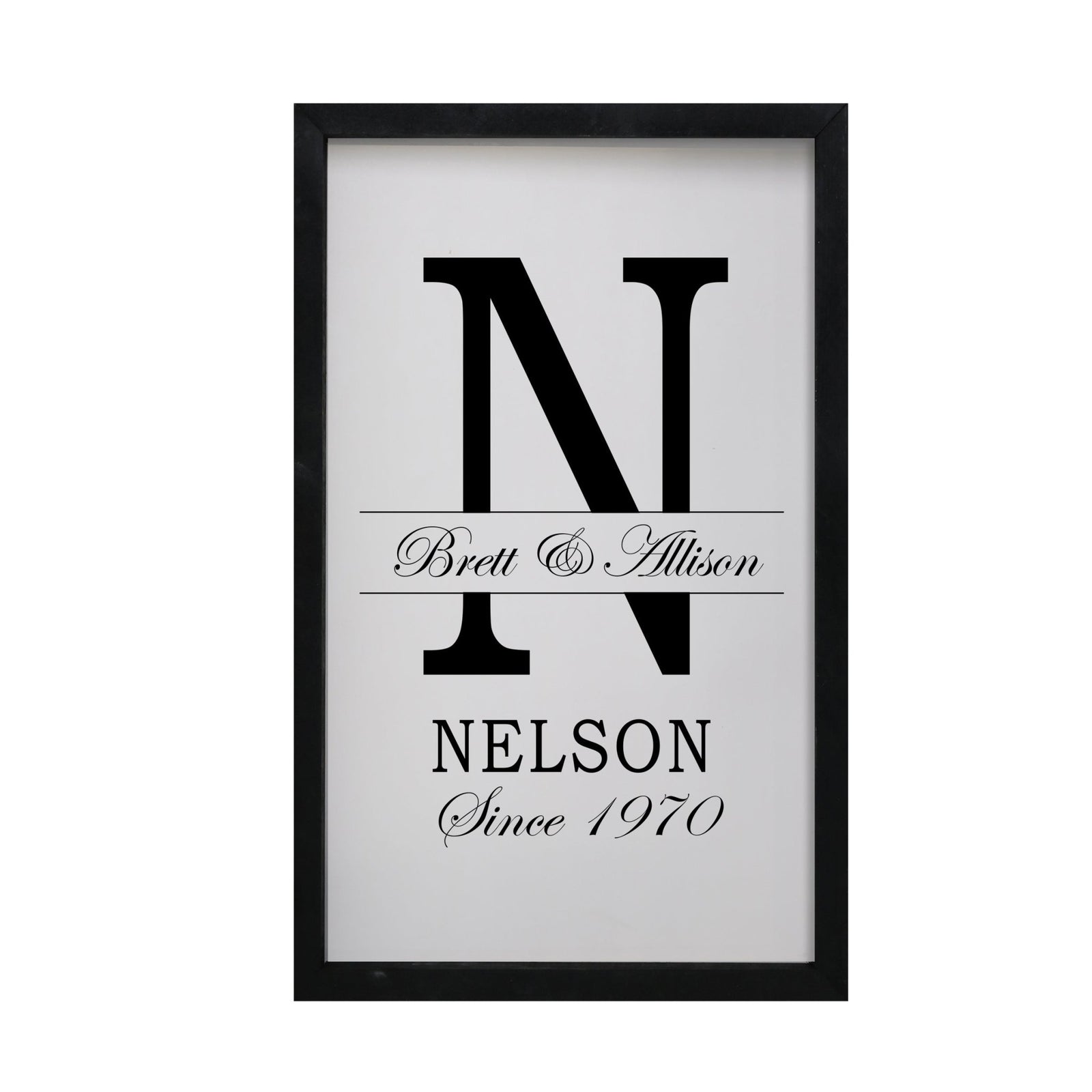Personalized Modern 12x18in Monogram Letter N - Framed Shadow Box Family Sign Home Décor Wall Art Plaque - LifeSong Milestones