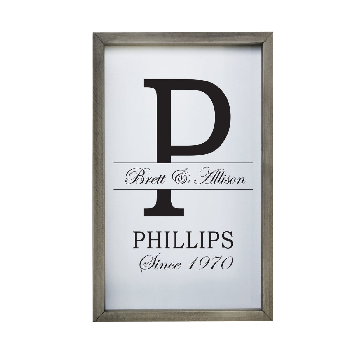 Personalized Modern 12x18in Monogram Letter P - Framed Shadow Box Family Sign Home Décor Wall Art Plaque - LifeSong Milestones