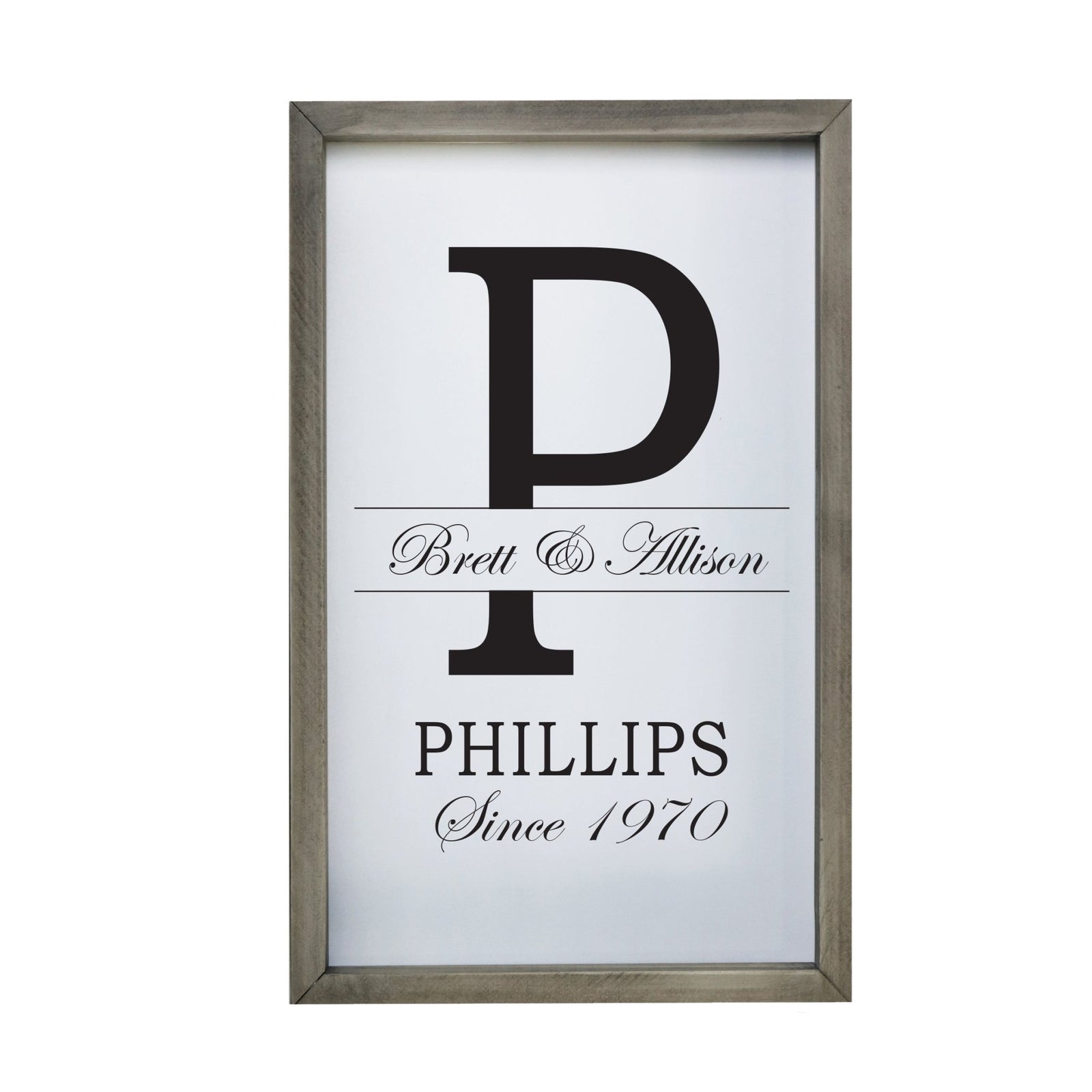 Personalized Modern 12x18in Monogram Letter P - Framed Shadow Box Family Sign Home Décor Wall Art Plaque - LifeSong Milestones