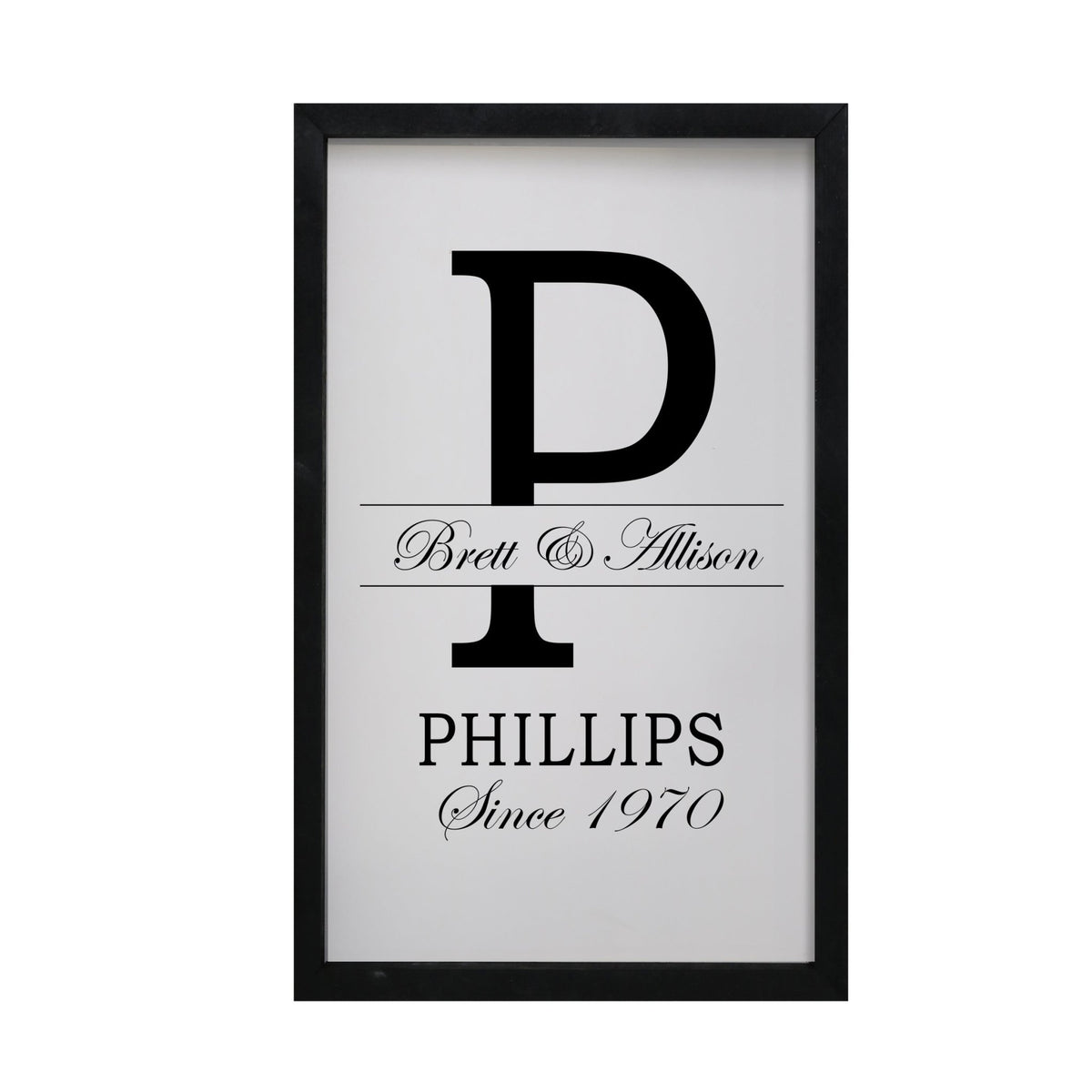 Personalized Modern 12x18in Monogram Letter P - Framed Shadow Box Family Sign Home Décor Wall Art Plaque - LifeSong Milestones