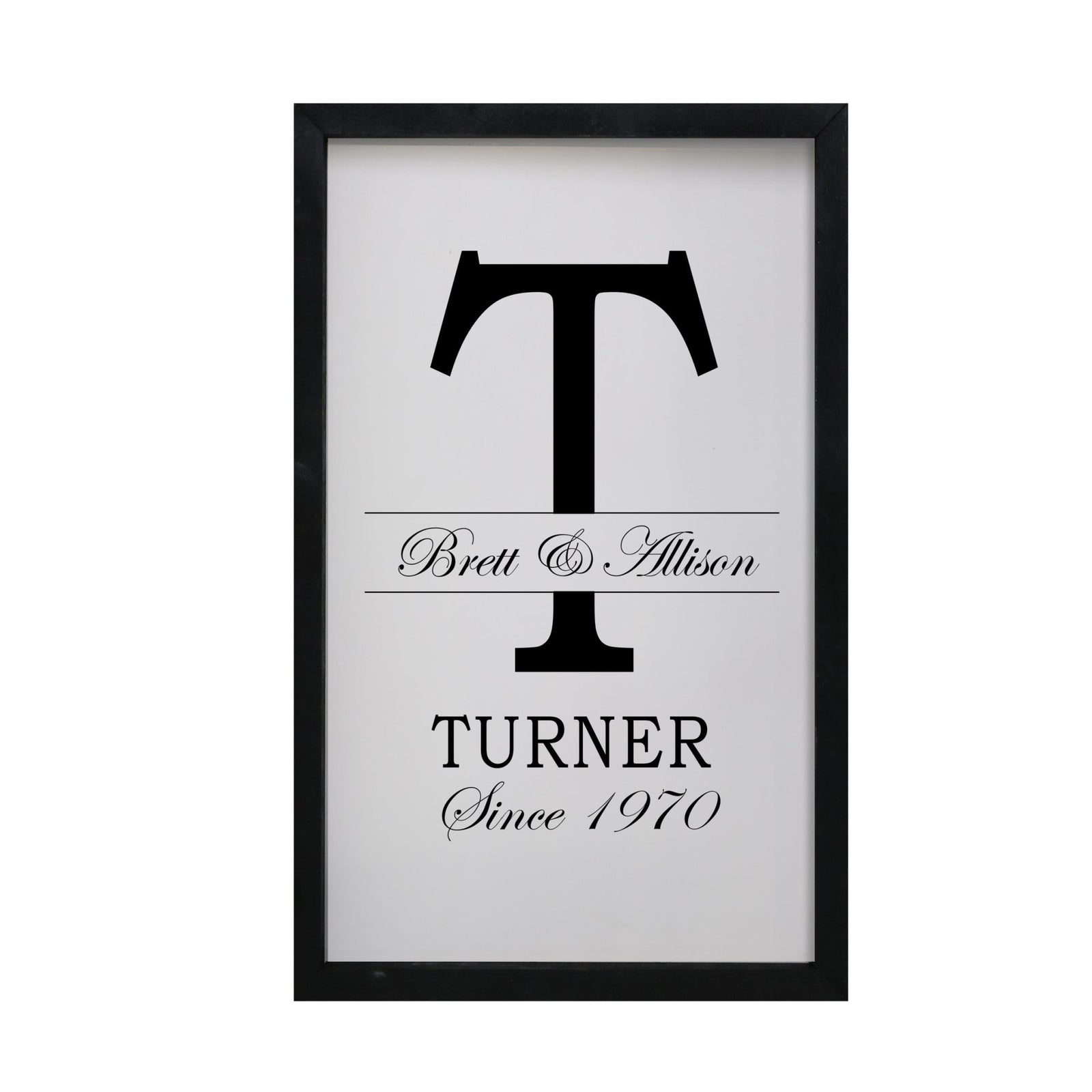 Personalized Modern 12x18in Monogram Letter T - Framed Shadow Box Family Sign Home Décor Wall Art Plaque - LifeSong Milestones