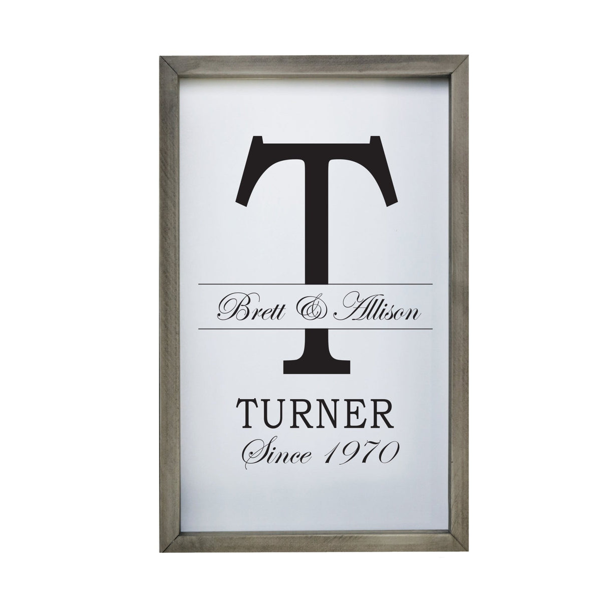 Personalized Modern 12x18in Monogram Letter T - Framed Shadow Box Family Sign Home Décor Wall Art Plaque - LifeSong Milestones