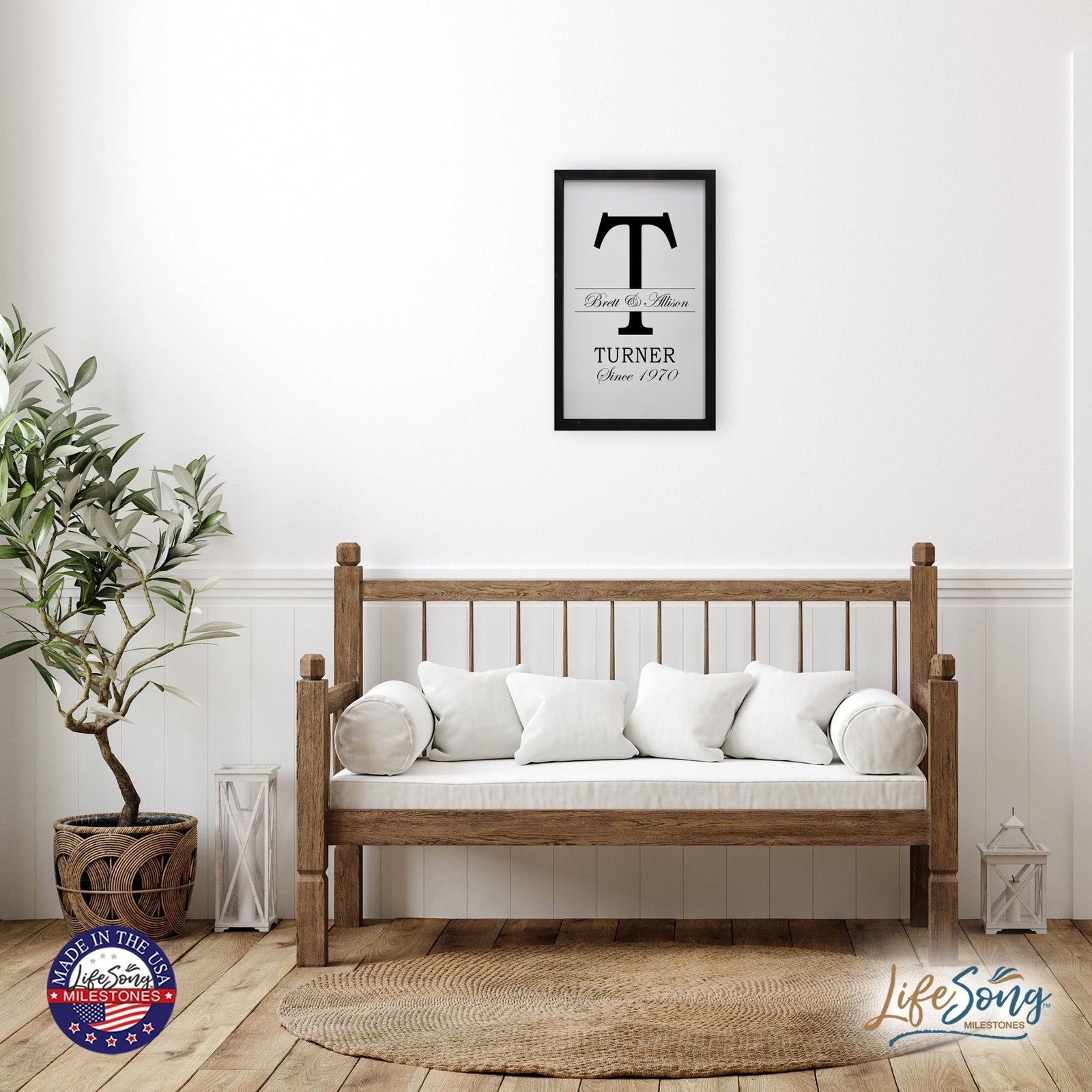 Personalized Modern 12x18in Monogram Letter T - Framed Shadow Box Family Sign Home Décor Wall Art Plaque - LifeSong Milestones