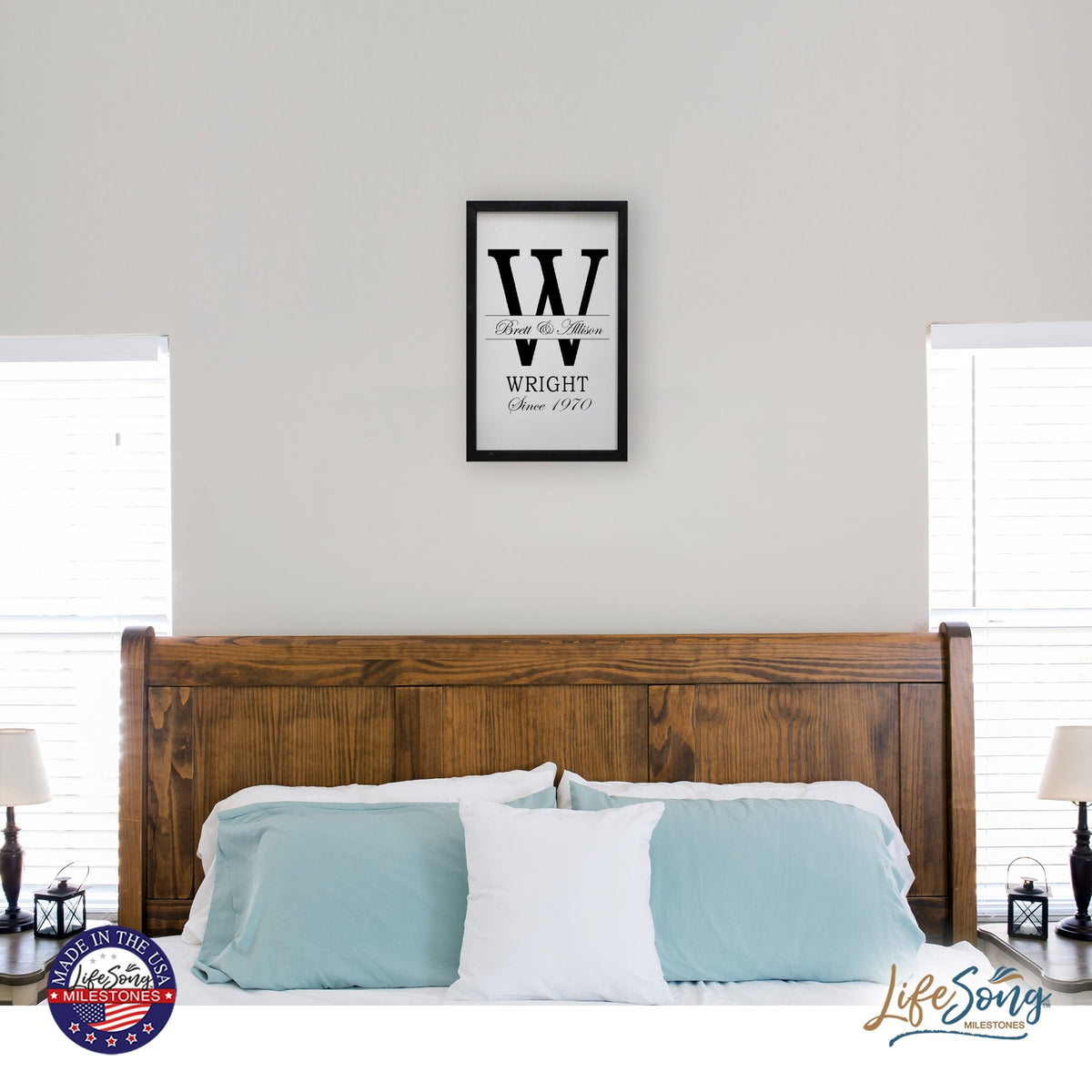 Personalized Modern 12x18in Monogram Letter W - Framed Shadow Box Family Sign Home Décor Wall Art Plaque - LifeSong Milestones