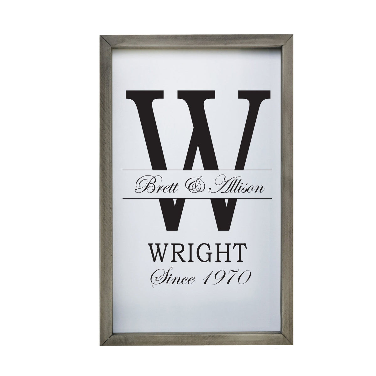 Personalized Modern 12x18in Monogram Letter W - Framed Shadow Box Family Sign Home Décor Wall Art Plaque - LifeSong Milestones