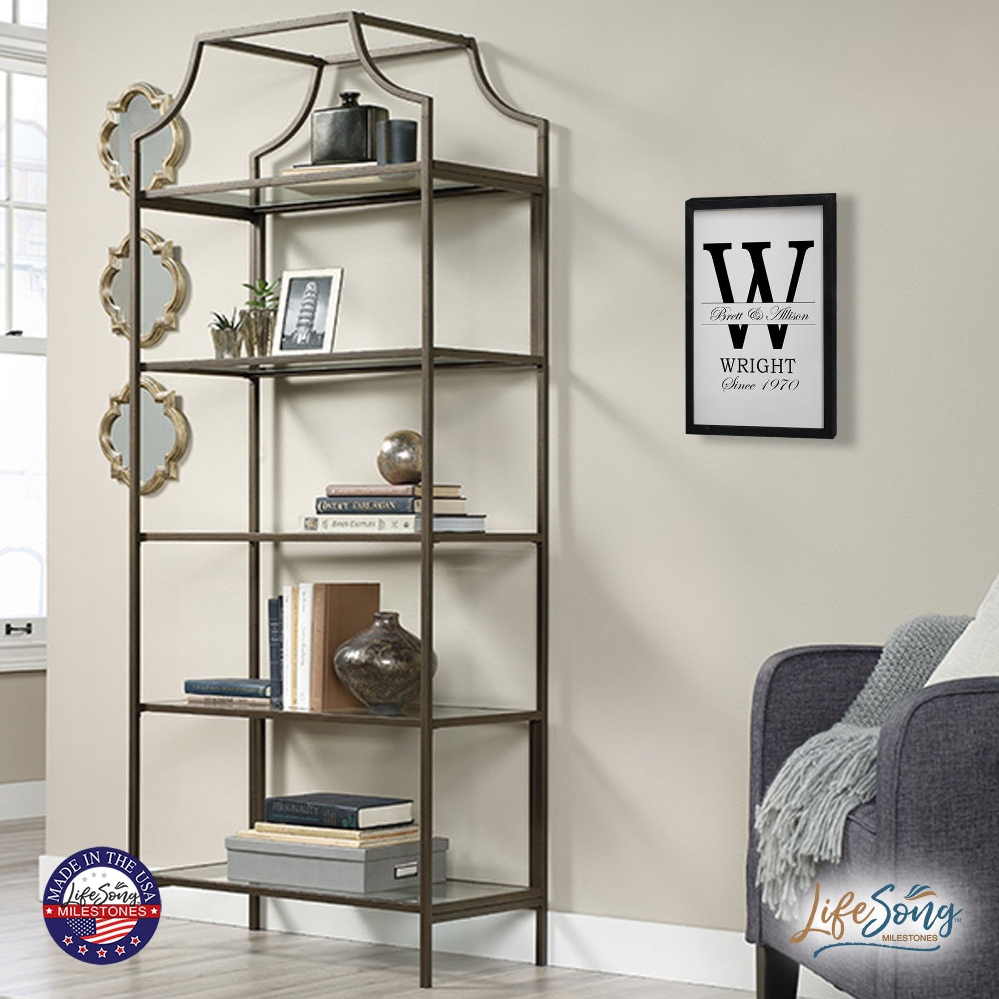 Personalized Modern 12x18in Monogram Letter W - Framed Shadow Box Family Sign Home Décor Wall Art Plaque - LifeSong Milestones