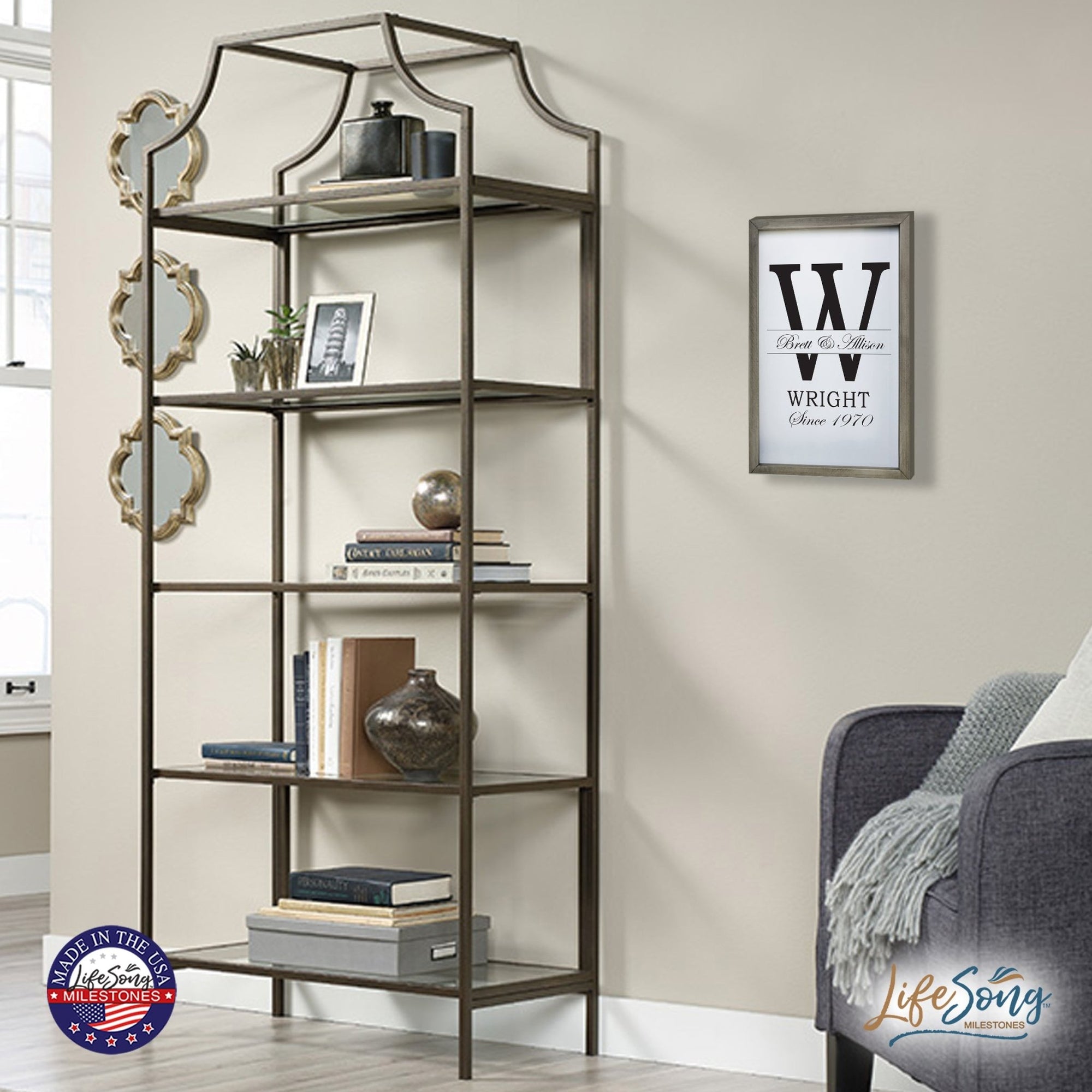 Personalized Modern 12x18in Monogram Letter W - Framed Shadow Box Family Sign Home Décor Wall Art Plaque - LifeSong Milestones