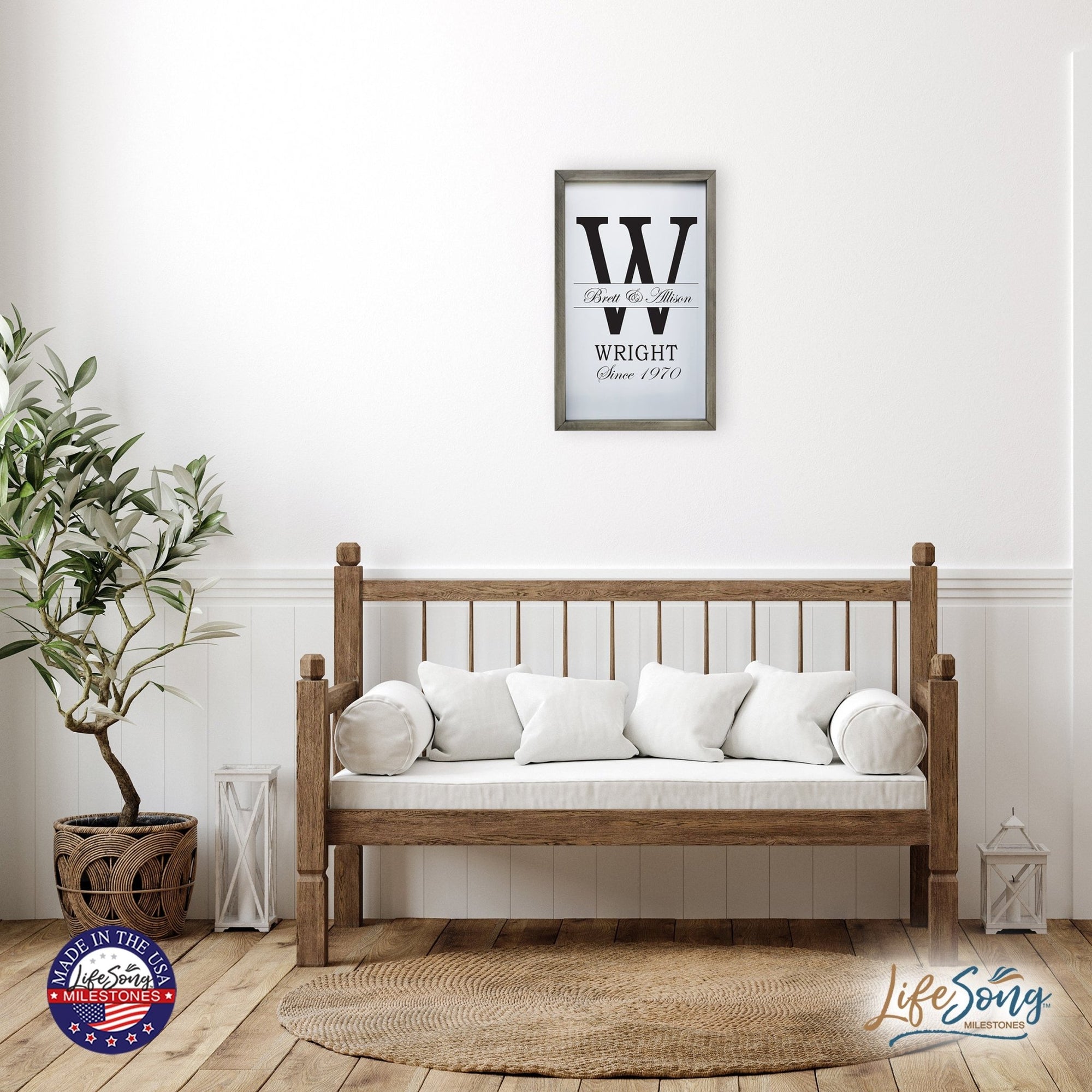 Personalized Modern 12x18in Monogram Letter W - Framed Shadow Box Family Sign Home Décor Wall Art Plaque - LifeSong Milestones