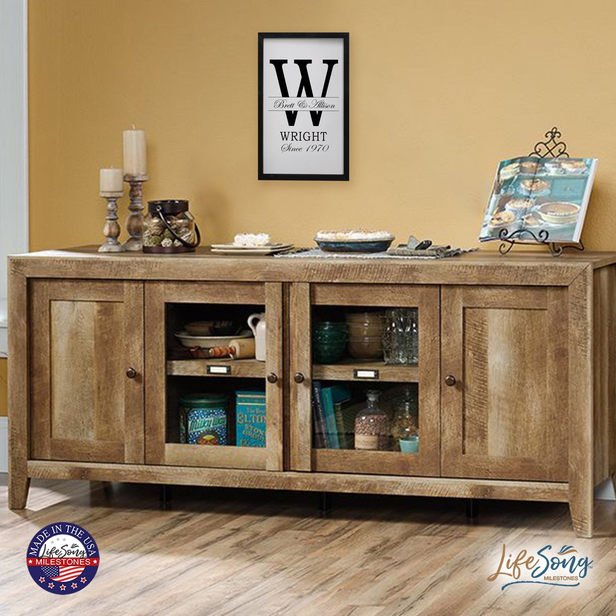 Personalized Modern 12x18in Monogram Letter W - Framed Shadow Box Family Sign Home Décor Wall Art Plaque - LifeSong Milestones