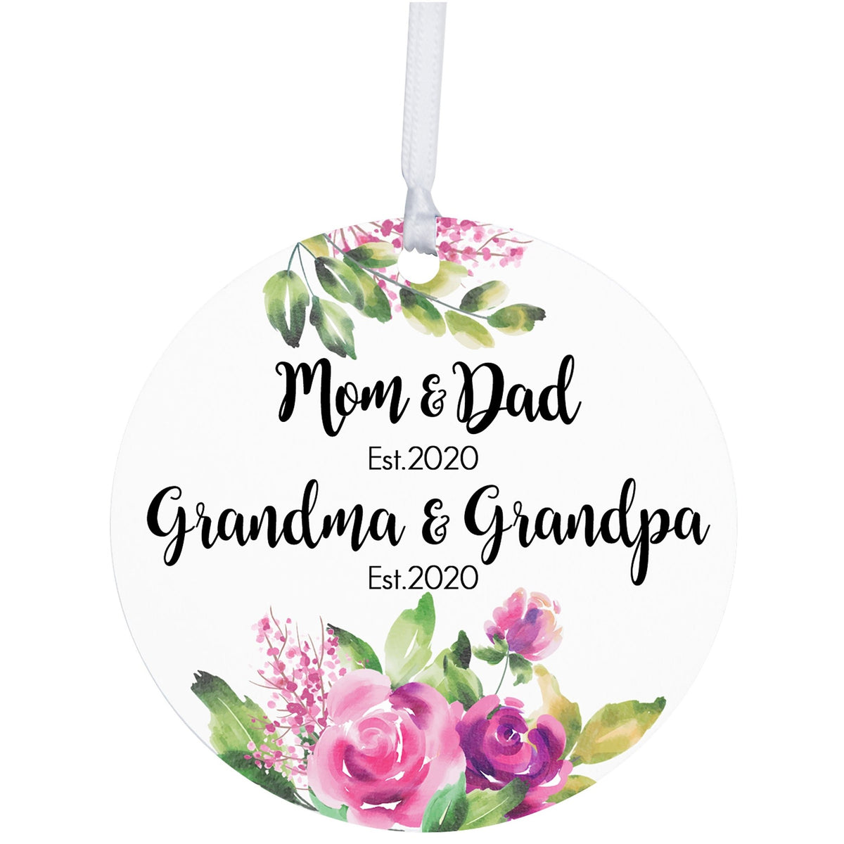 Personalized Modern 2.75in Christmas Round White Ornament for Grandparents - Mom &amp; Dad - LifeSong Milestones