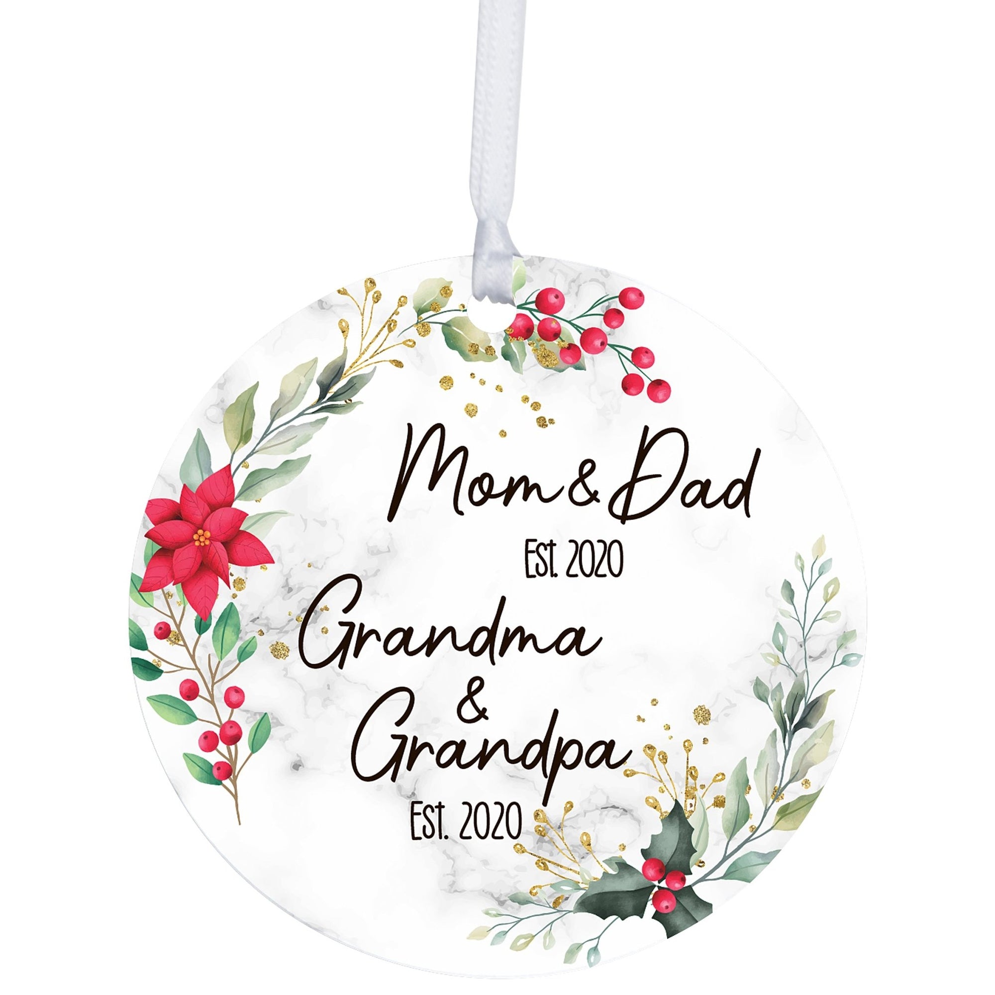 Personalized Modern 2.75in Christmas Round White Ornament for Grandparents - Mom & Dad - LifeSong Milestones
