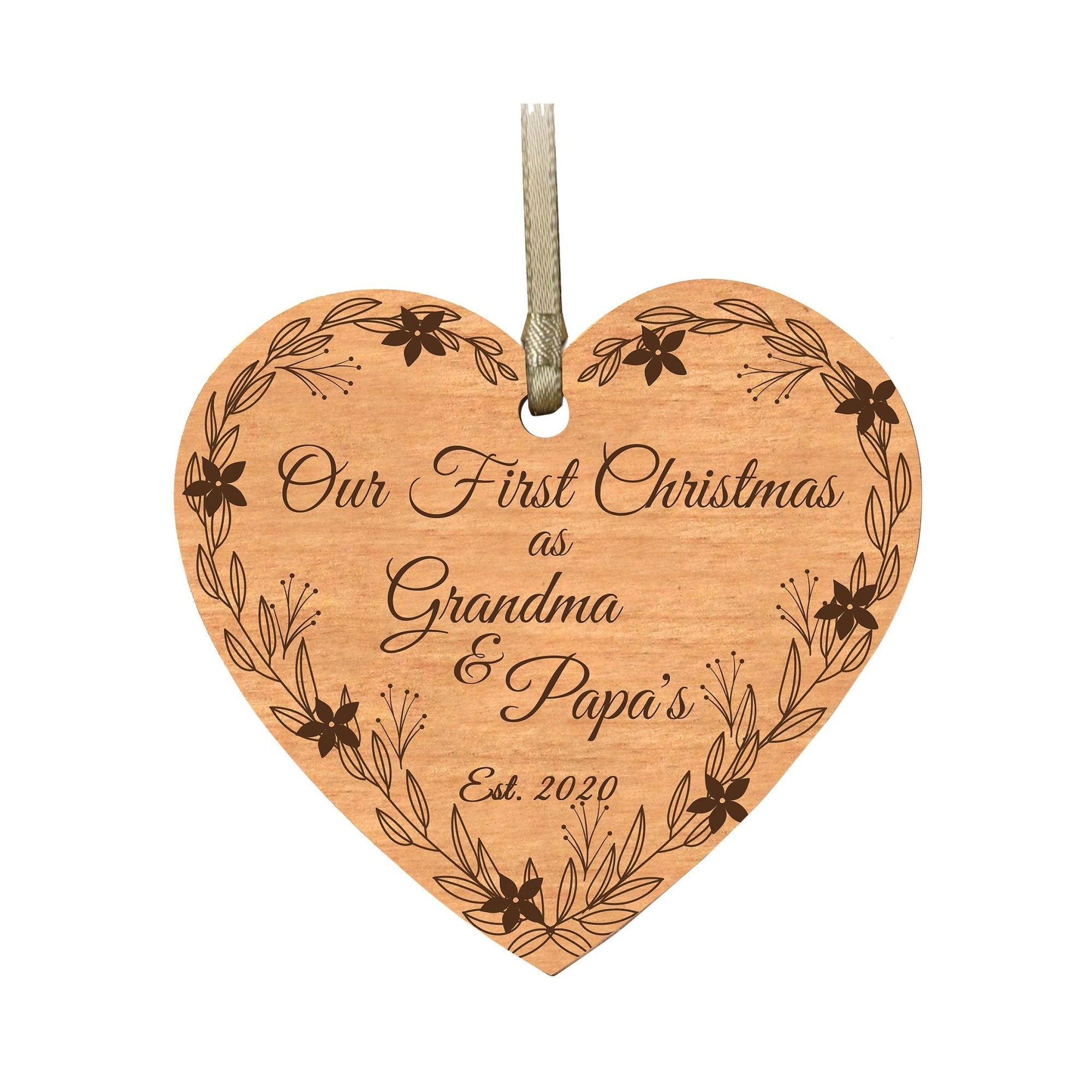 Personalized Modern 3.75x4in Christmas Wooden Heart Ornament for Grandparents - Our First Christmas - LifeSong Milestones
